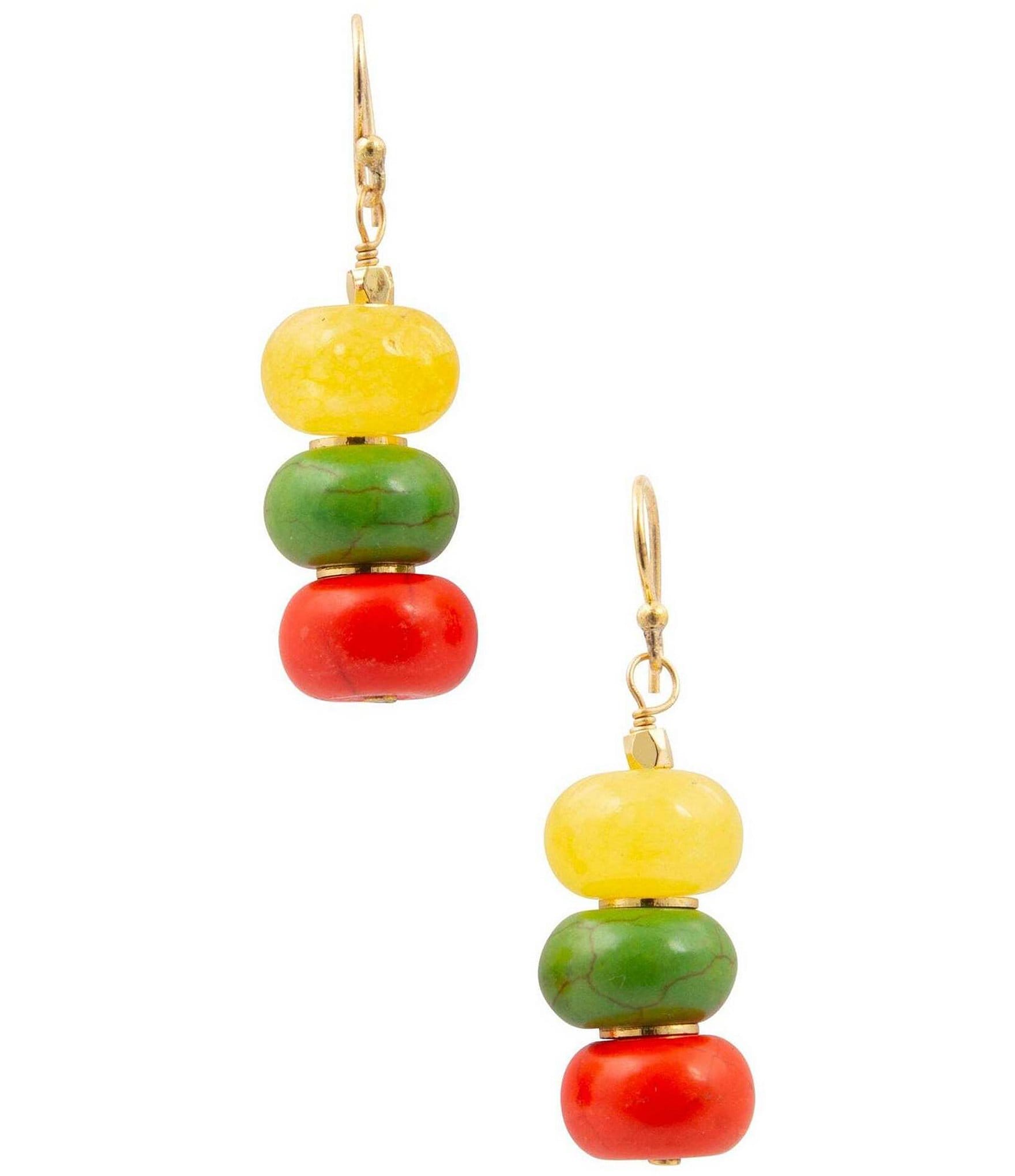 Barse Saffron Sunset Genuine Stone Beaded Linear Earrings