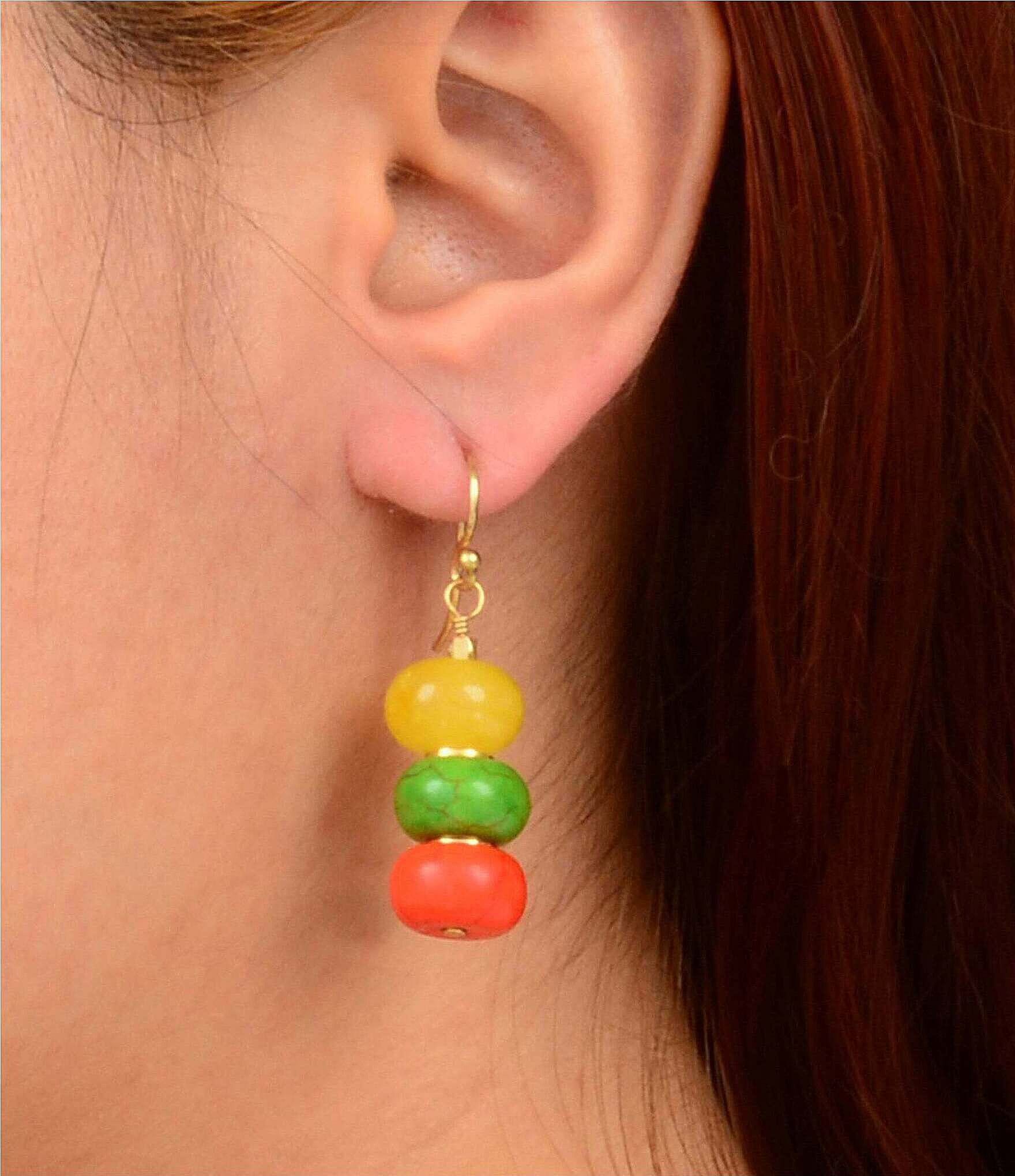 Barse Saffron Sunset Genuine Stone Beaded Linear Earrings