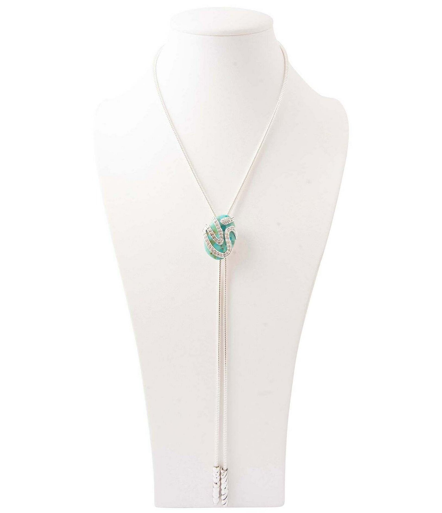 Barse Serpent Sky Silver And Genuine Turquoise Adjustable Bolo Y Necklace