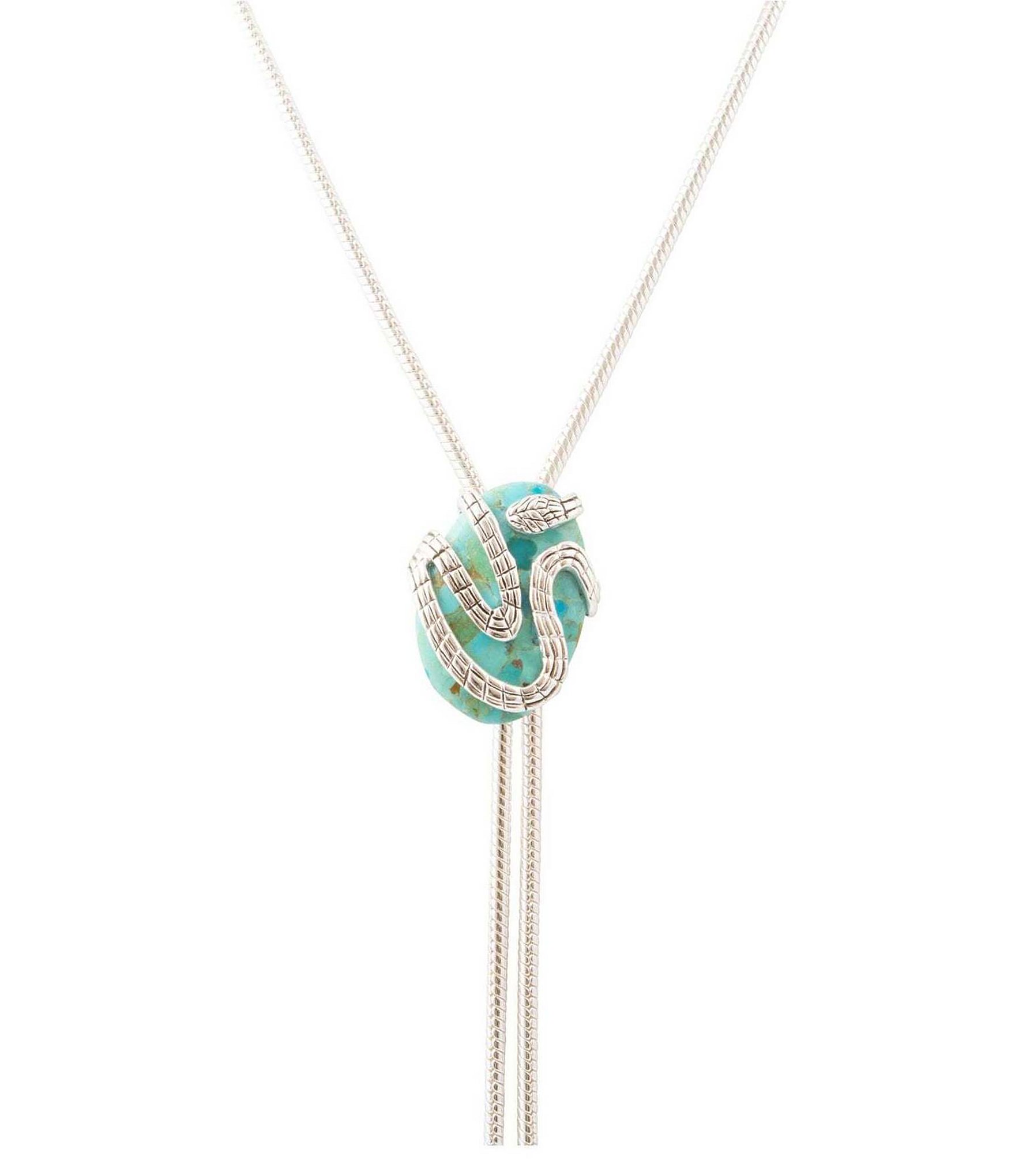 Barse Serpent Sky Silver And Genuine Turquoise Adjustable Bolo Y Necklace
