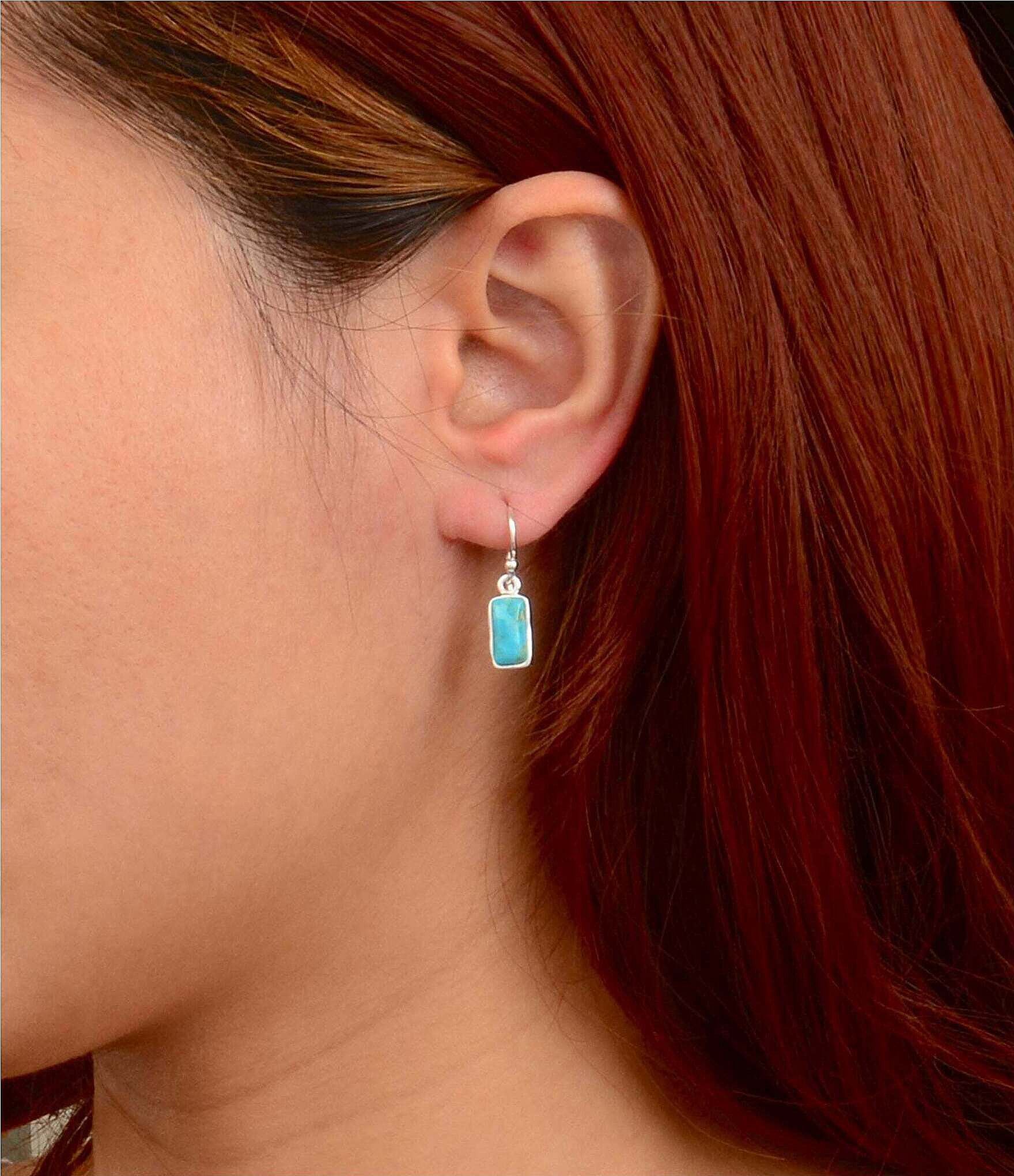 Barse Silver And Genuine Turquoise Dainty Drop Earrings