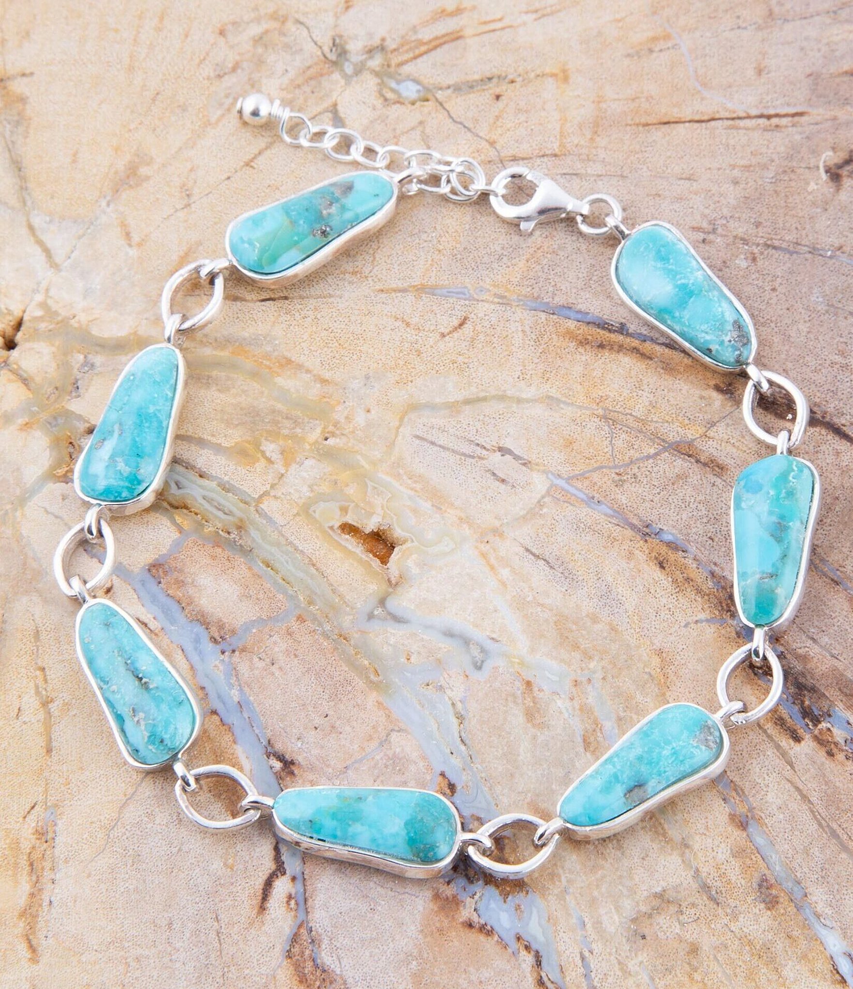 Barse Silver Genuine Turquoise Line Bracelet