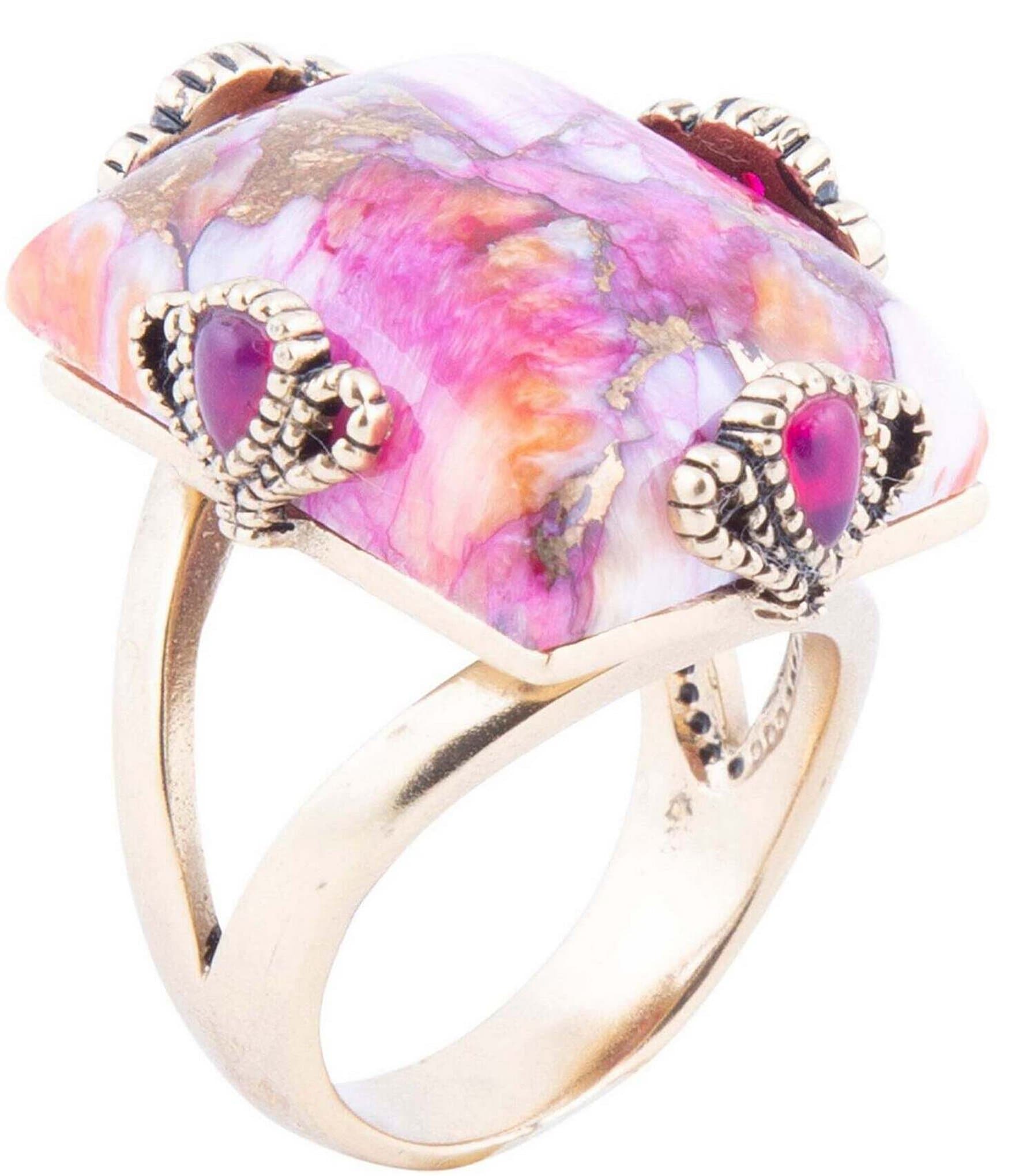 Barse Spiny Oyster Matrix and Fuchsia Agate Bronze Statement Ring