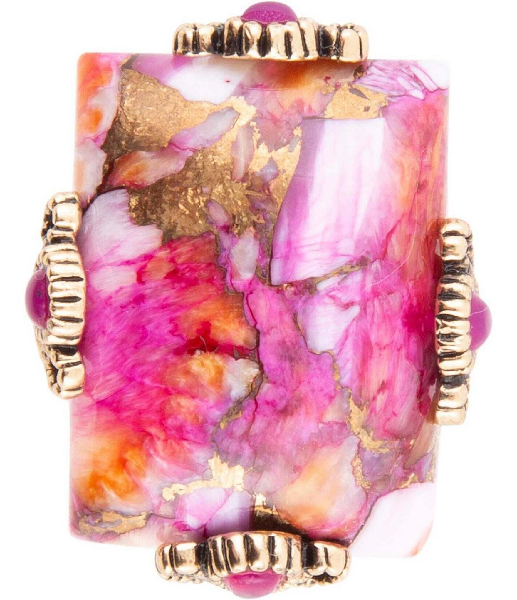 Barse Spiny Oyster Matrix and Fuchsia Agate Bronze Statement Ring