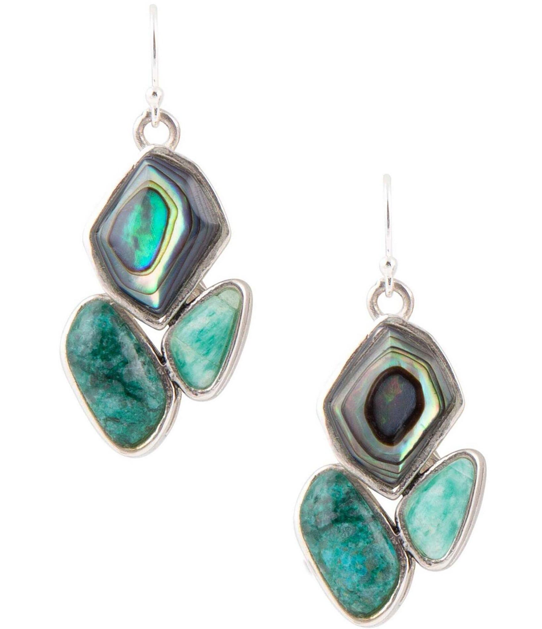 Barse Sterling Silver, Abalone and Chrysocolla Genuine Stone Drop Earrings