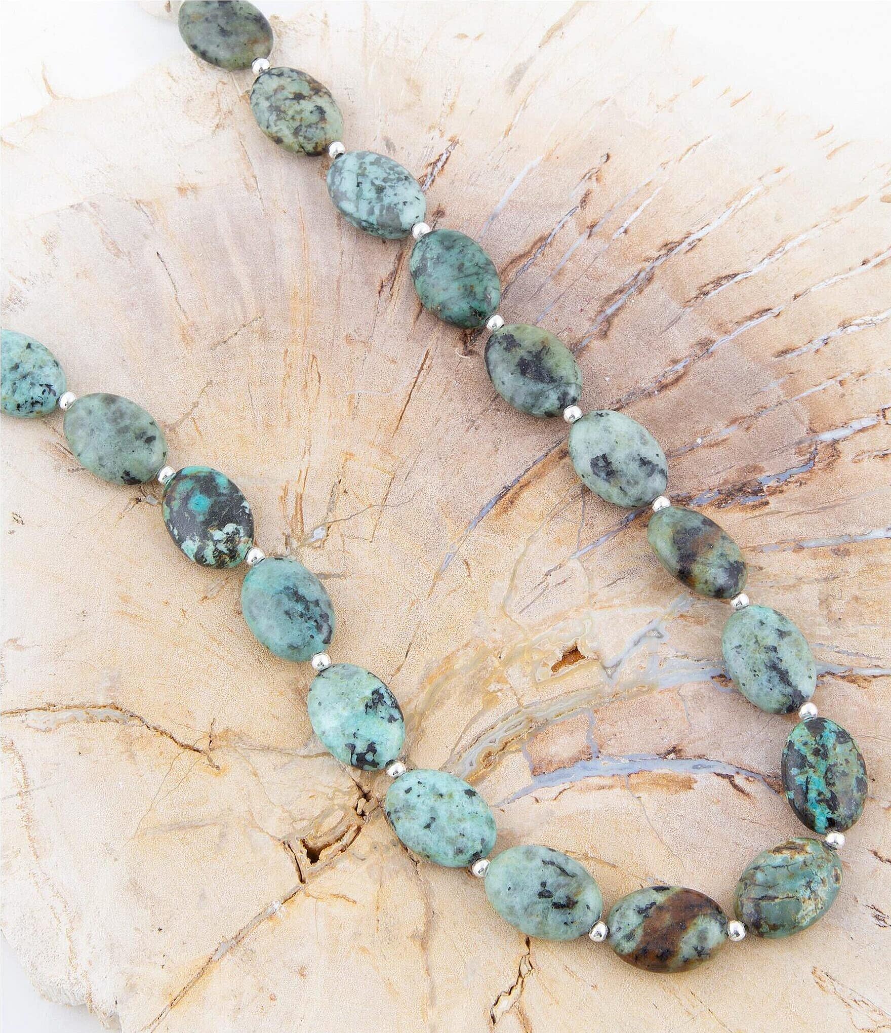 Barse Sterling Silver and African Turquoise Genuine Stone Long Strand Necklace