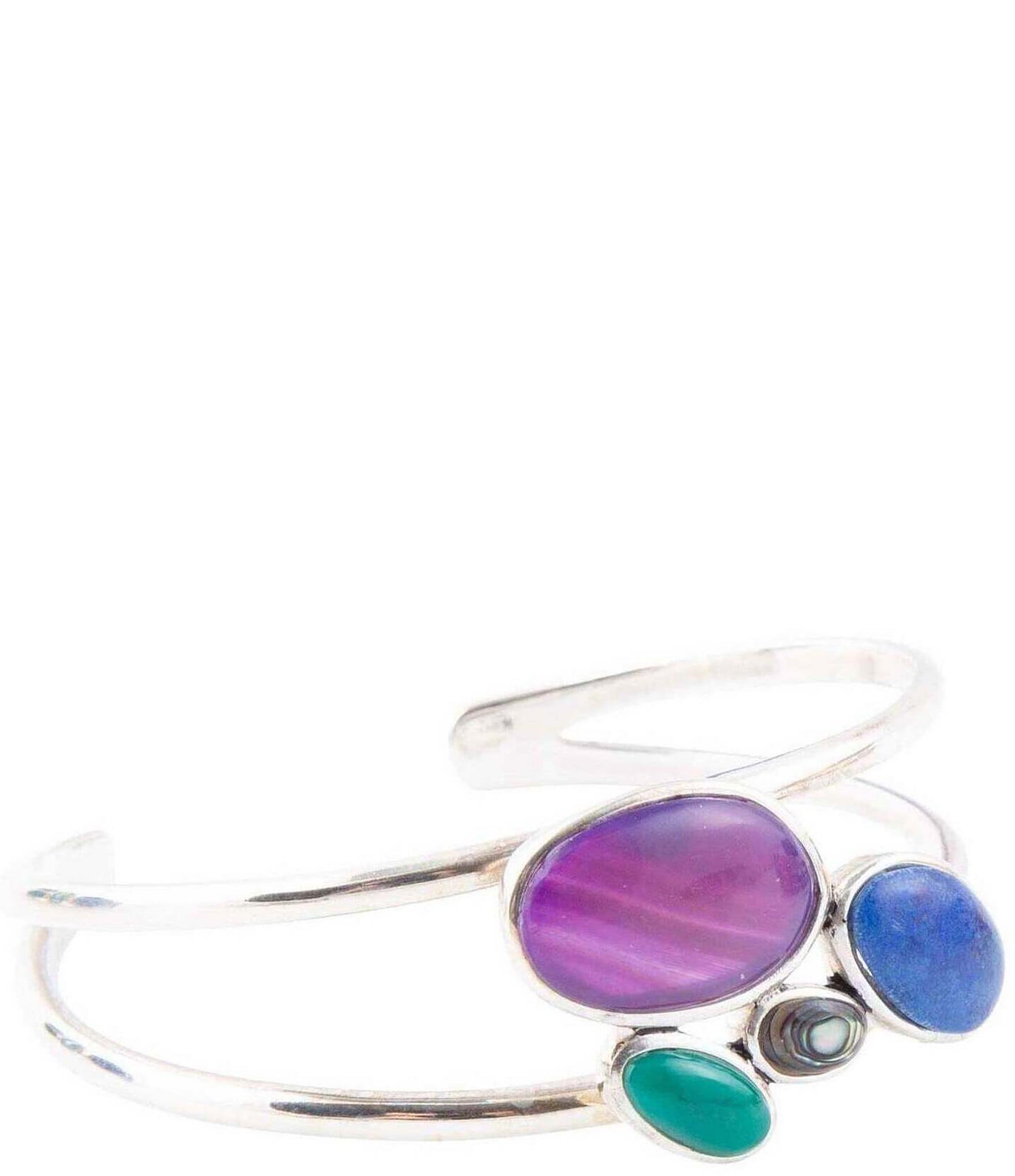 Barse Sterling Silver and Agate Genuine Stone Cuff Bracelet