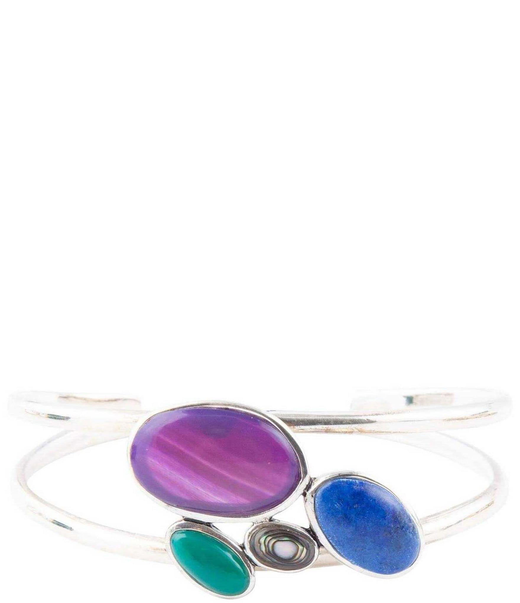 Barse Sterling Silver and Agate Genuine Stone Cuff Bracelet