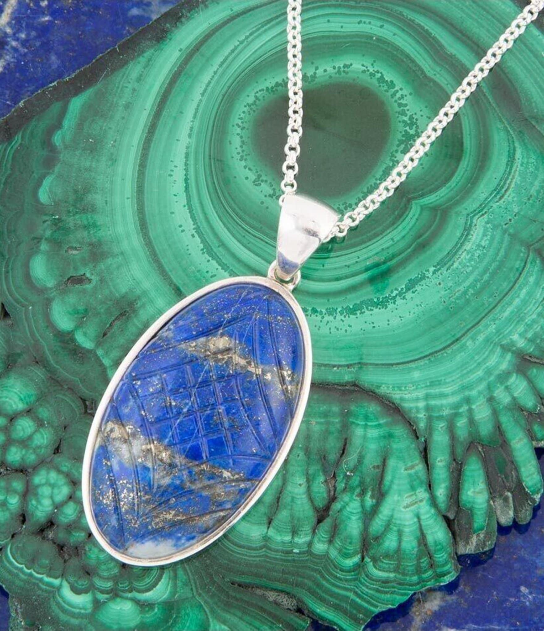 Barse Sterling Silver and Etched Genuine Lapis Short Pendant Necklace