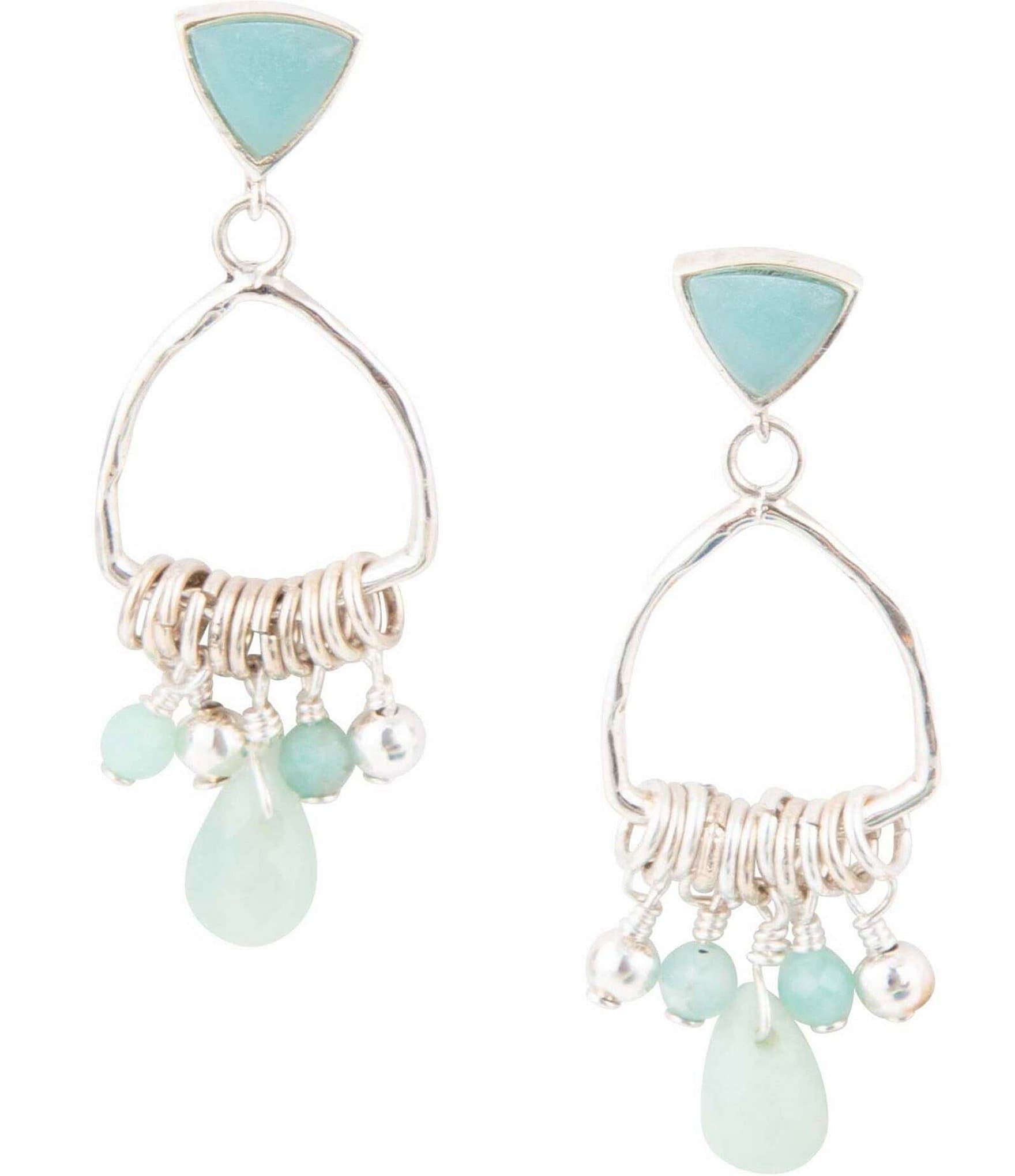 Barse Sterling Silver and Genuine Amazonite Chandelier Earrings