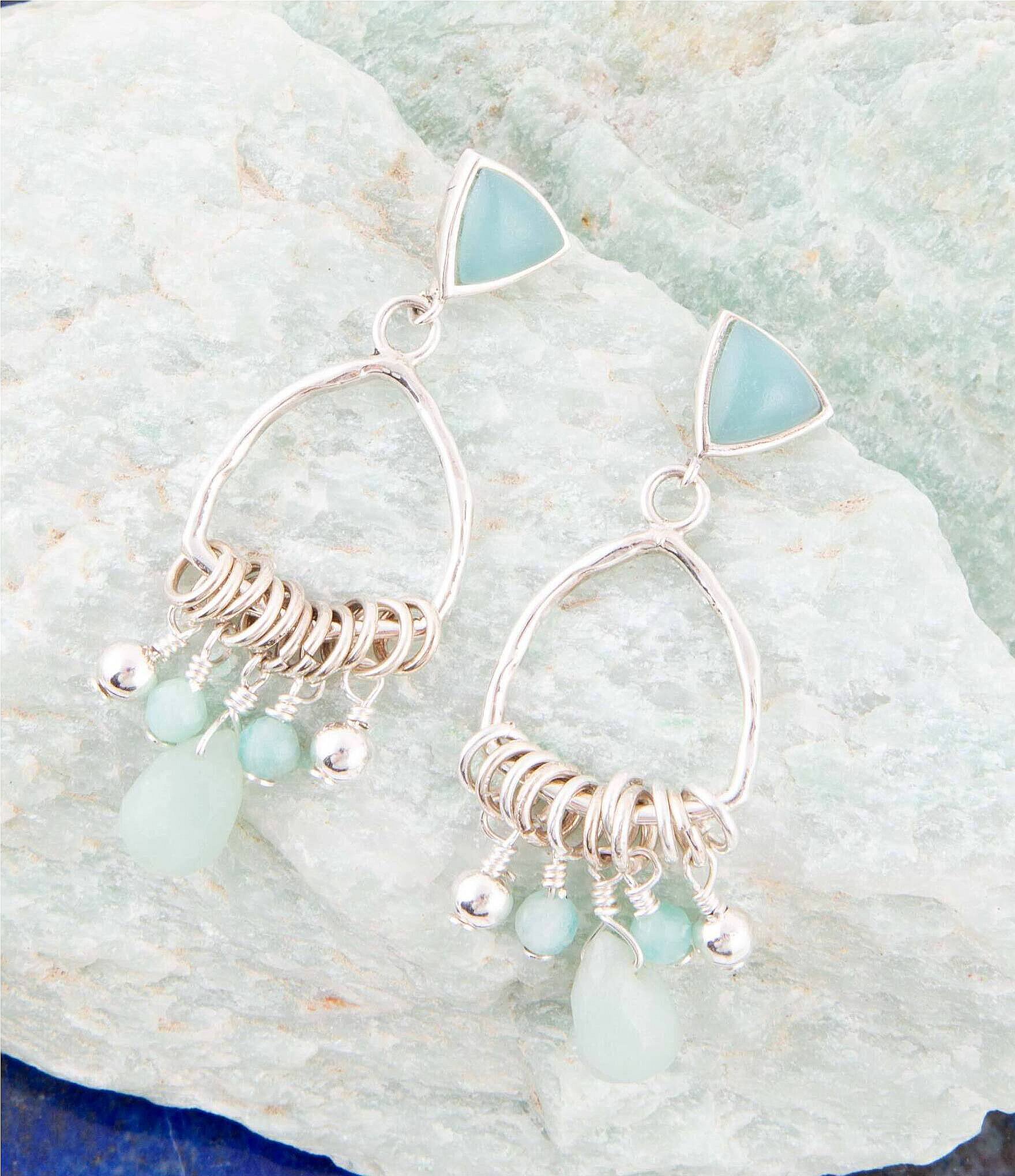 Barse Sterling Silver and Genuine Amazonite Chandelier Earrings