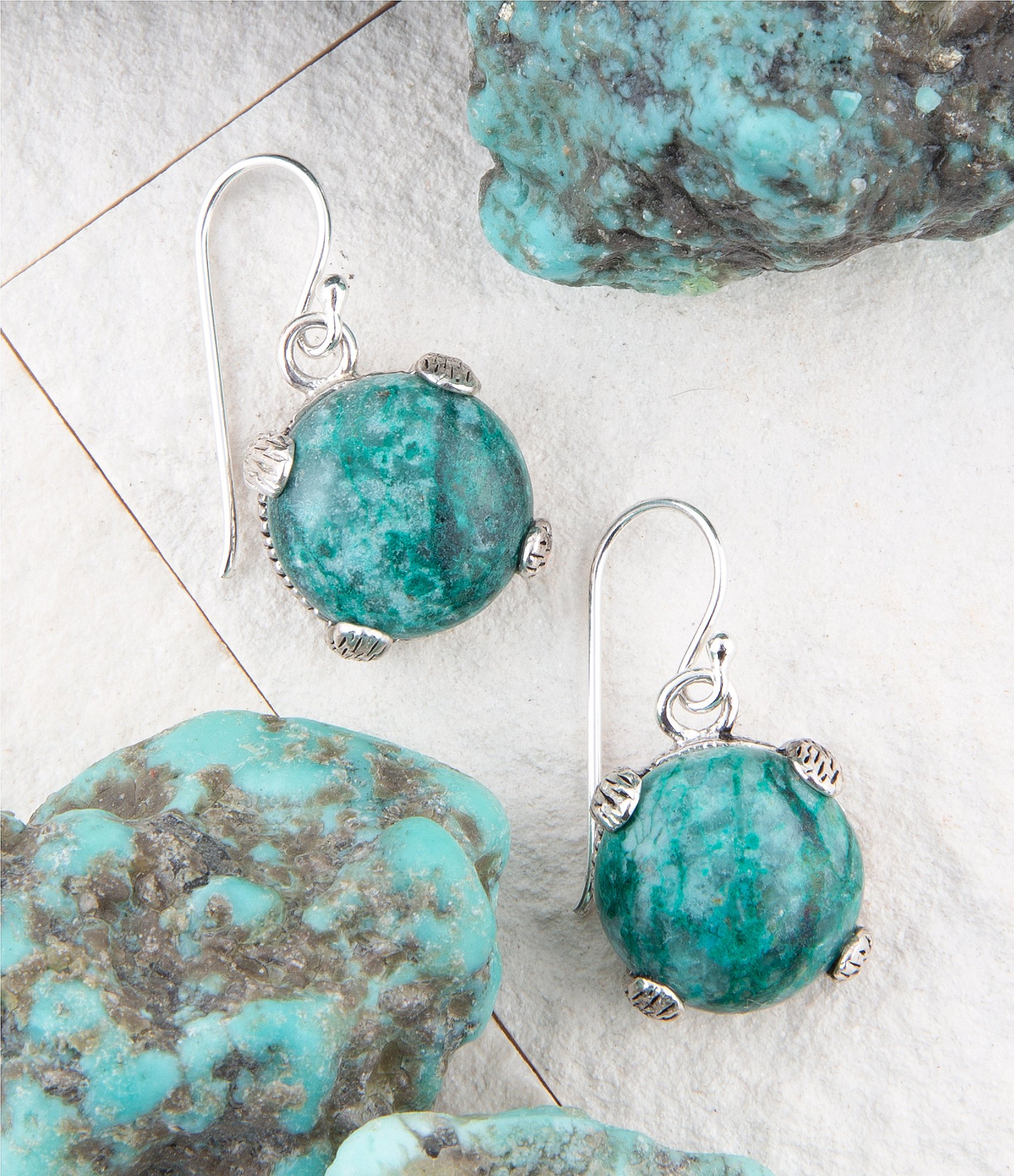 Barse Sterling Silver and Genuine Chrysocolla Drop Earrings