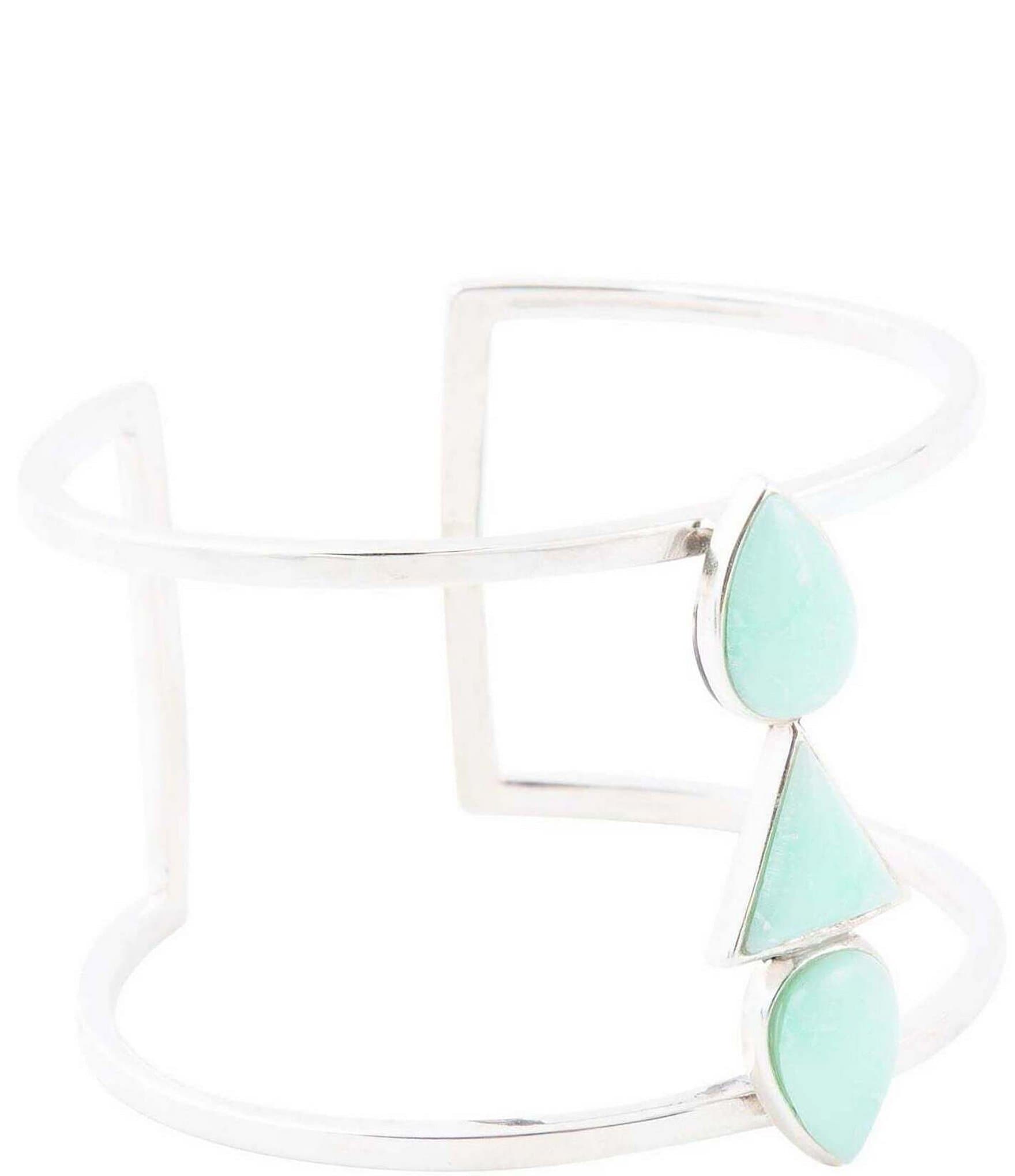 Barse Sterling Silver and Genuine Chrysoprase Statement Cuff Bracelet