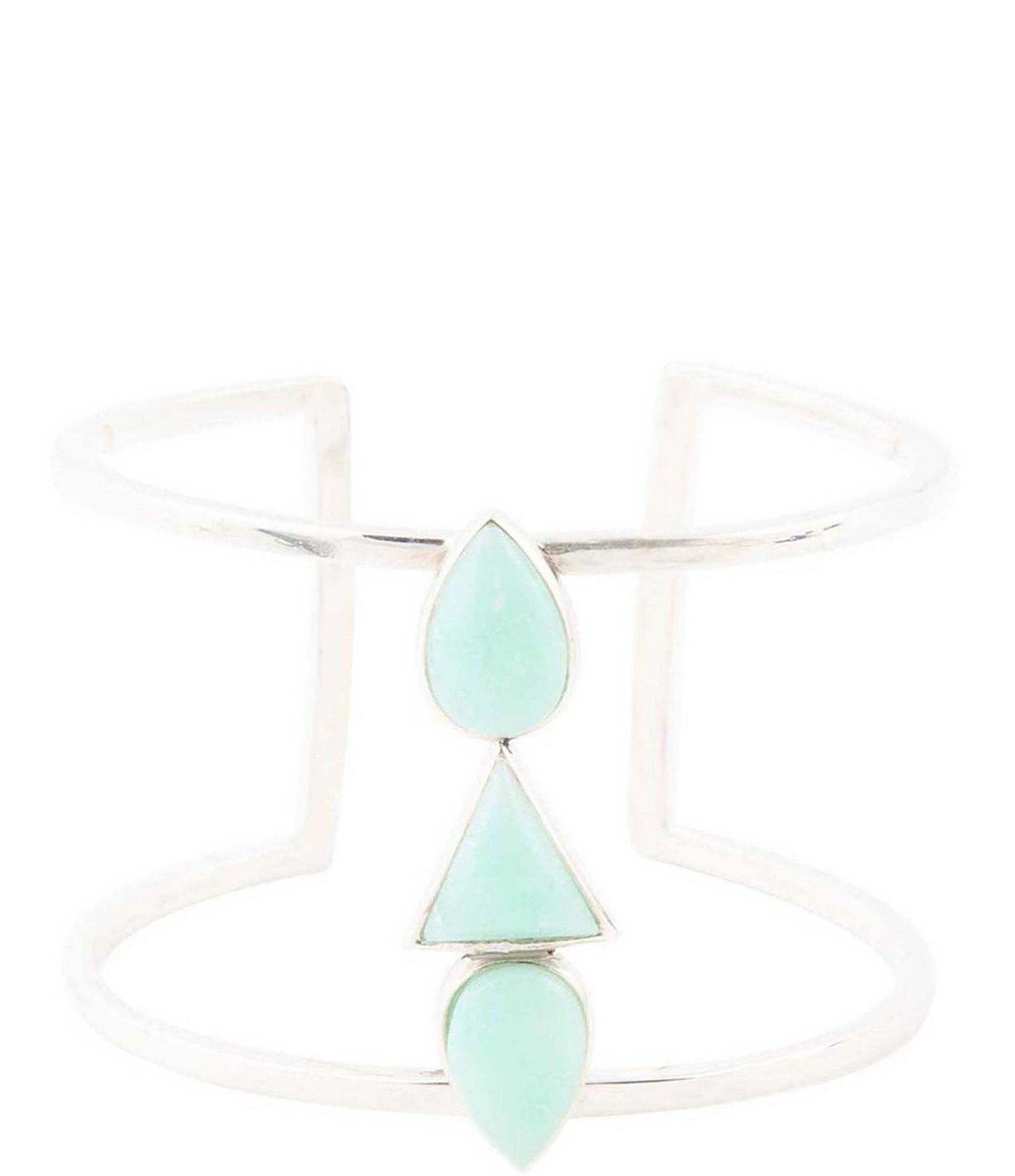 Barse Sterling Silver and Genuine Chrysoprase Statement Cuff Bracelet