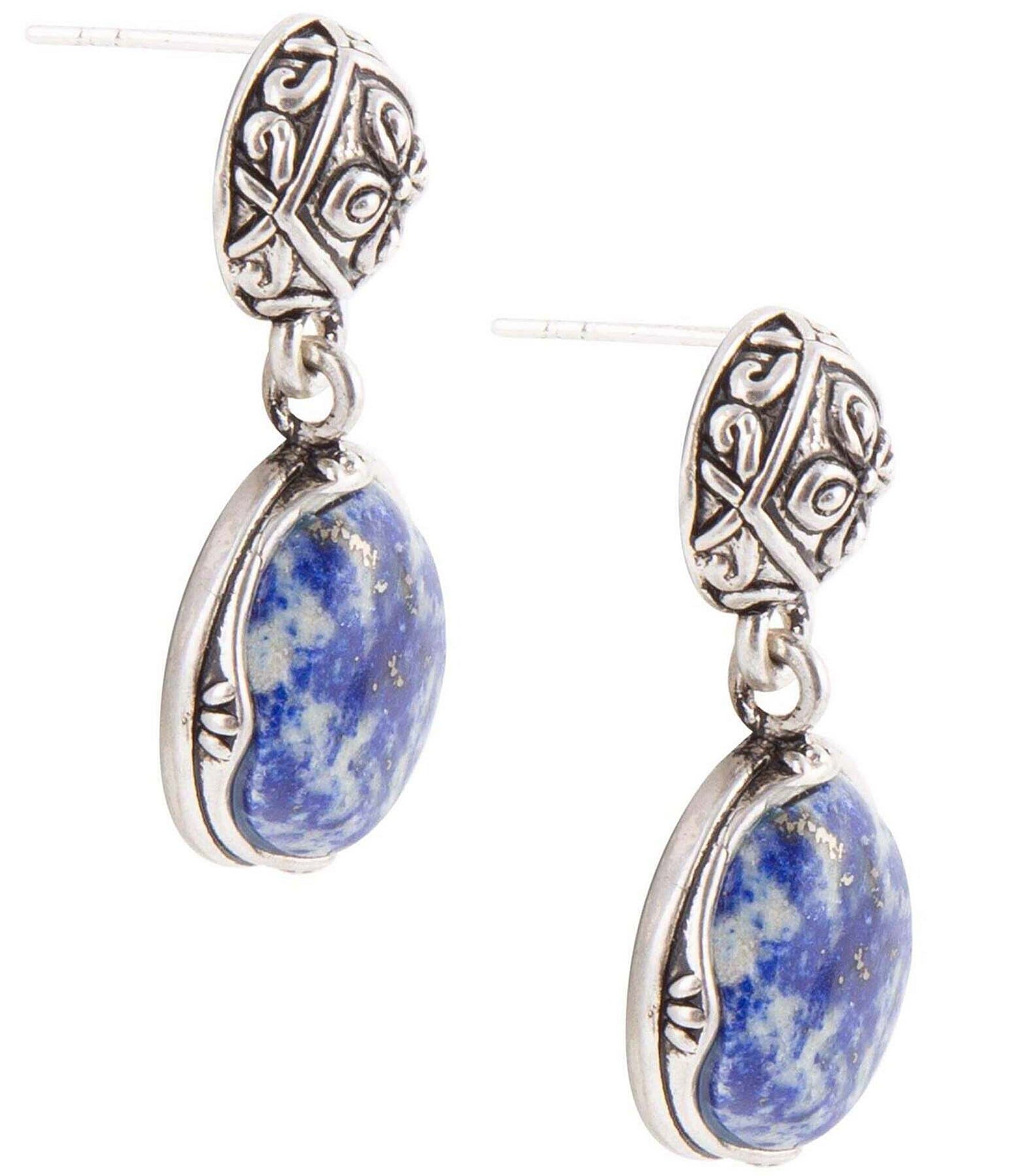 Barse Sterling Silver and Genuine Lapis Stone Drop 1.25'' Earrings