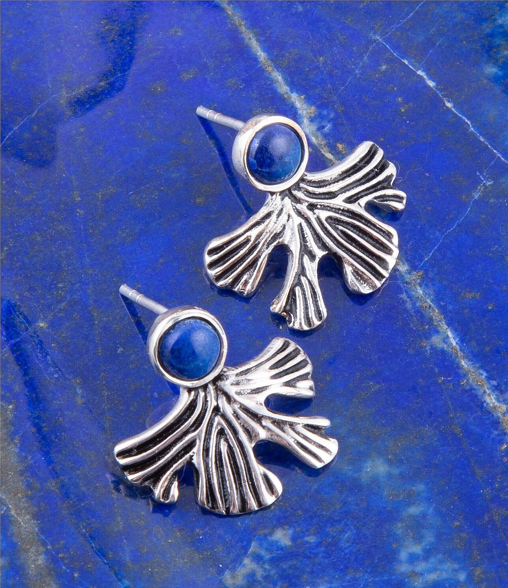 Barse Sterling Silver and Genuine Lapis Stud Earrings