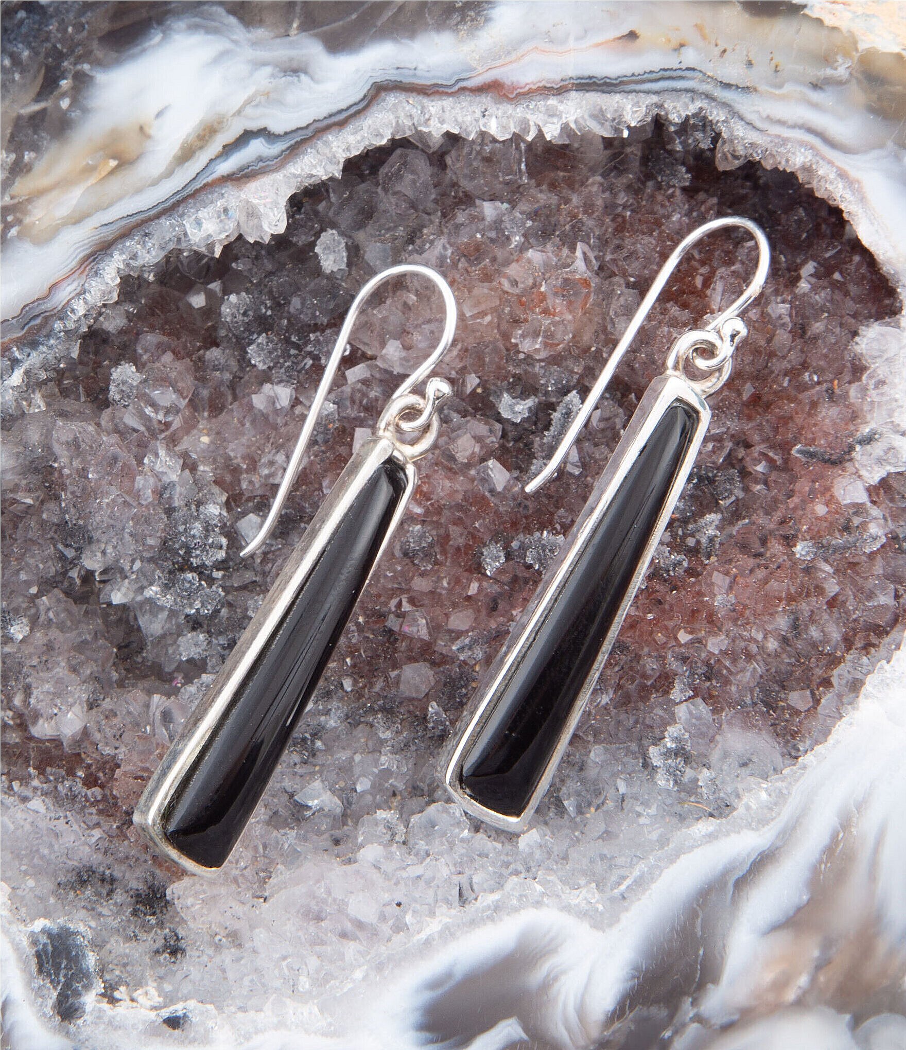 Barse Sterling Silver and Genuine Onyx Drop Earrings