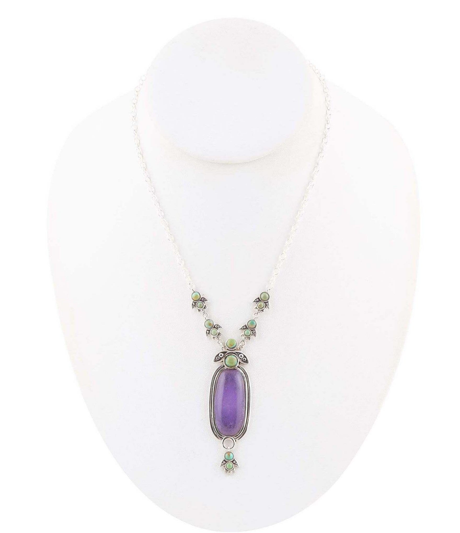 Barse Sterling Silver and Genuine Purple Quartz and Turquoise Stone Southwest Floral Y Necklace