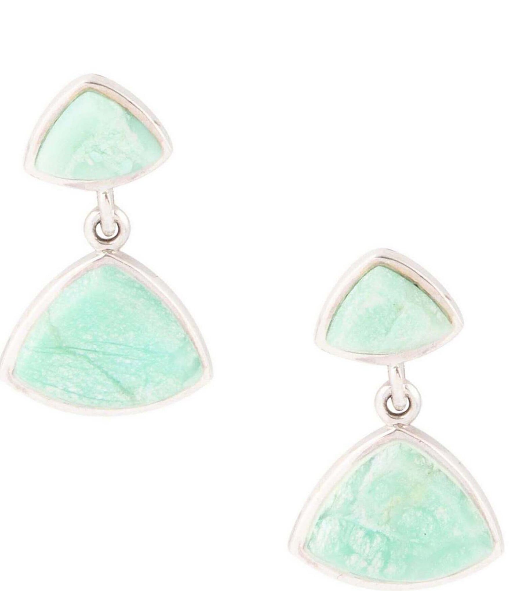 Barse Sterling Silver and Genuine Stone Chrysoprase Triangle Drop Earrings