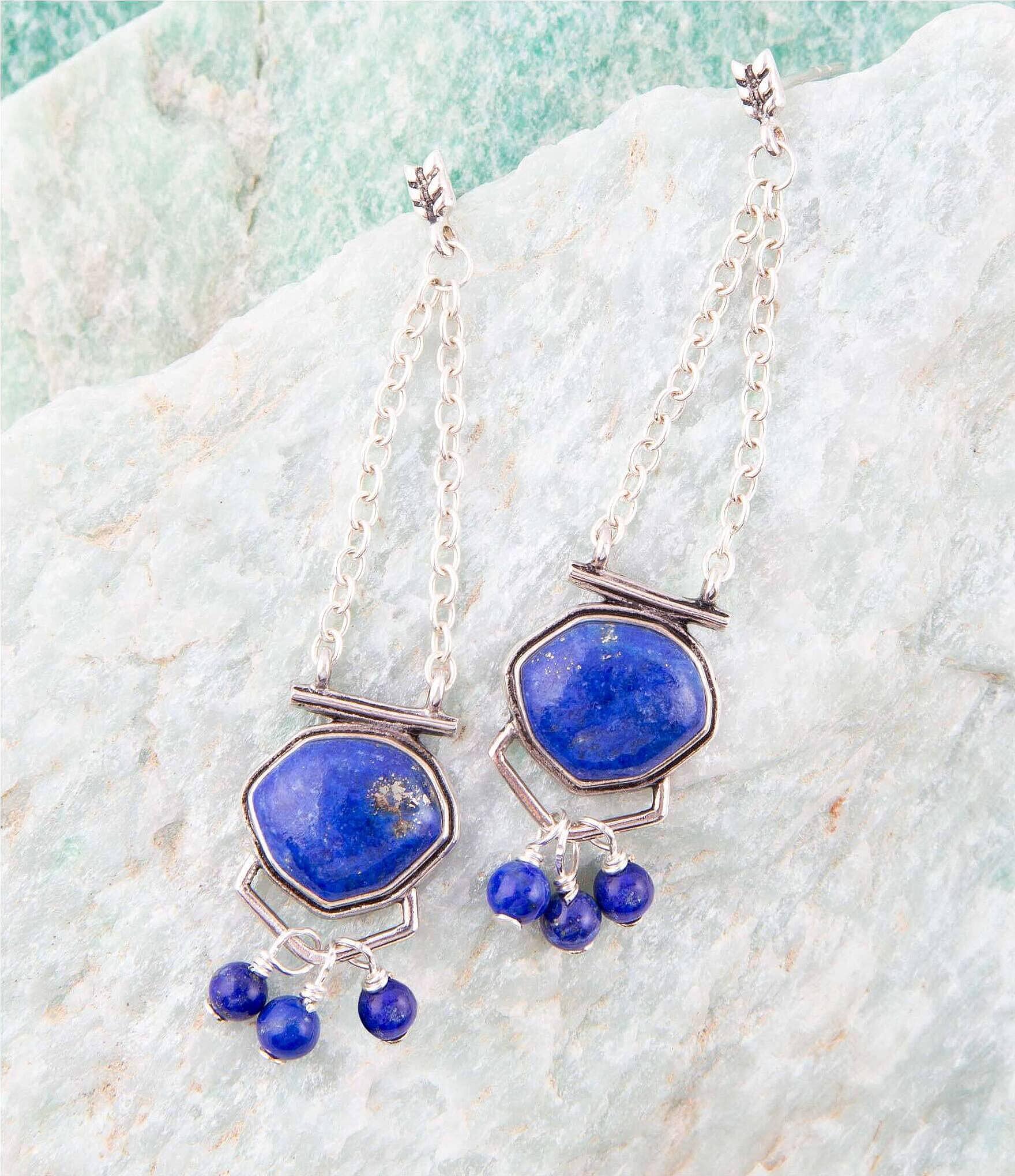 Barse Sterling Silver and Genuine Stone Lapis Go West Chandelier Earrings