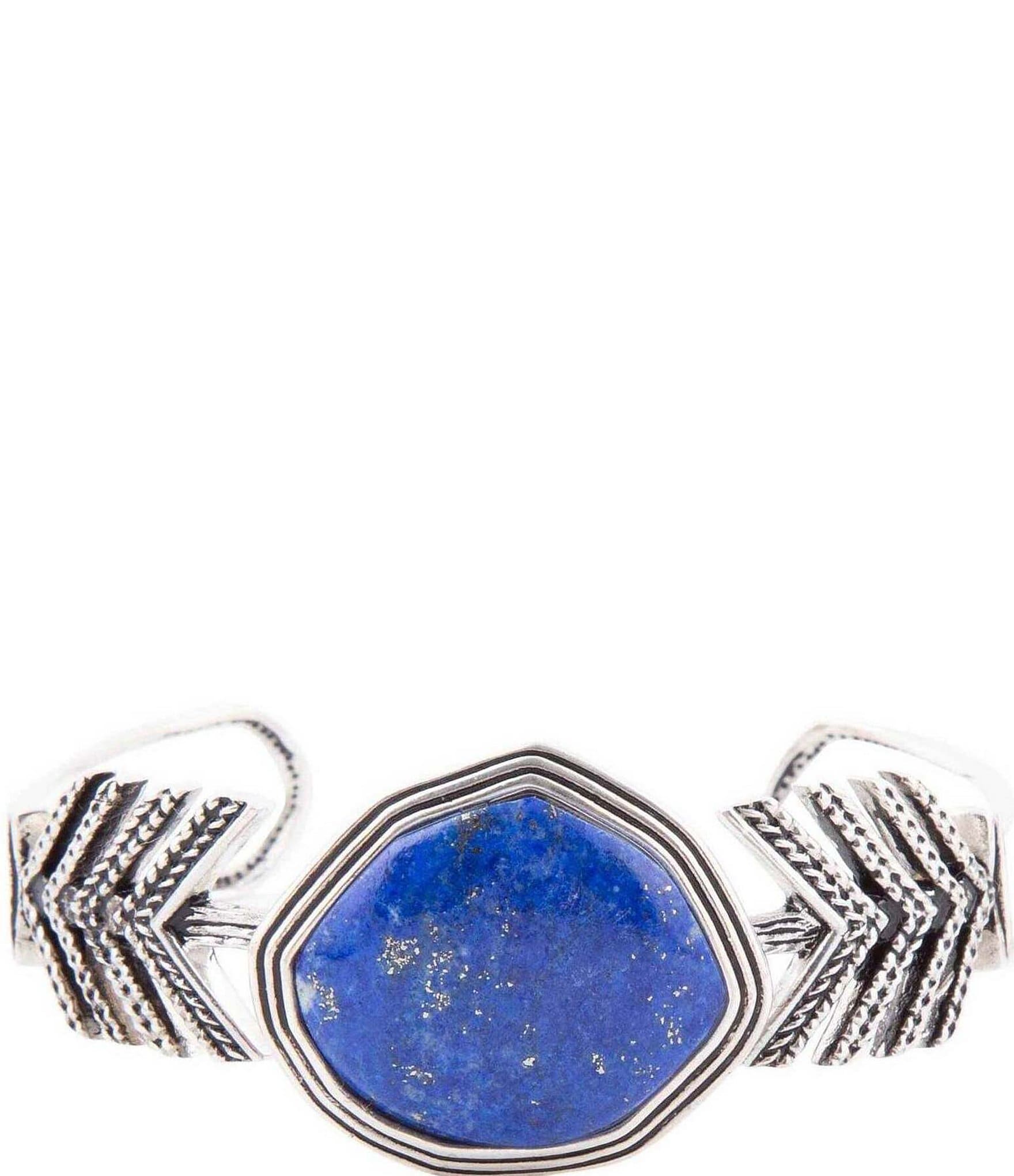 Barse Sterling Silver and Genuine Stone Lapis Go West Cuff Bracelet