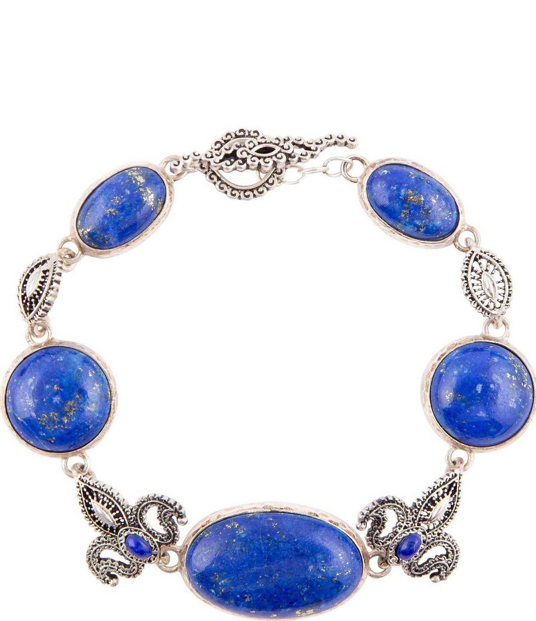 Barse Sterling Silver and Genuine Stone Lapis Line Bracelet