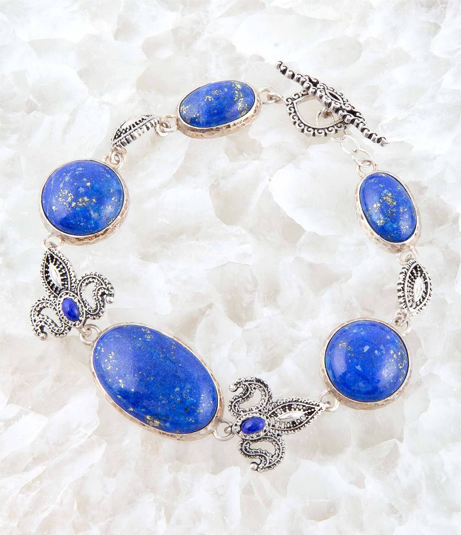 Barse Sterling Silver and Genuine Stone Lapis Line Bracelet