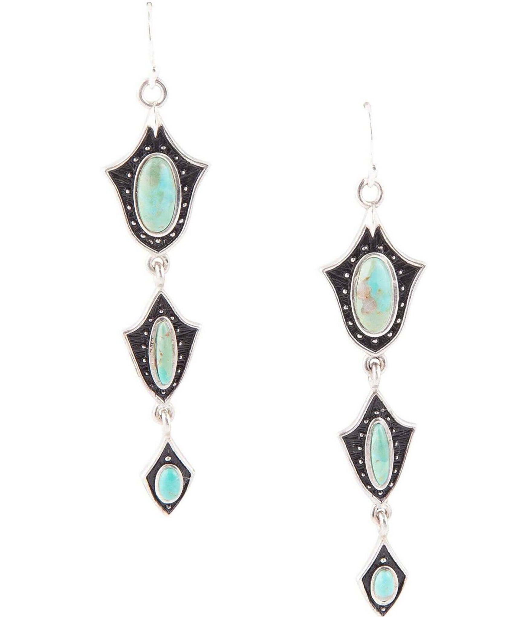 Barse Sterling Silver and Genuine Stone Turquoise Linear Earrings