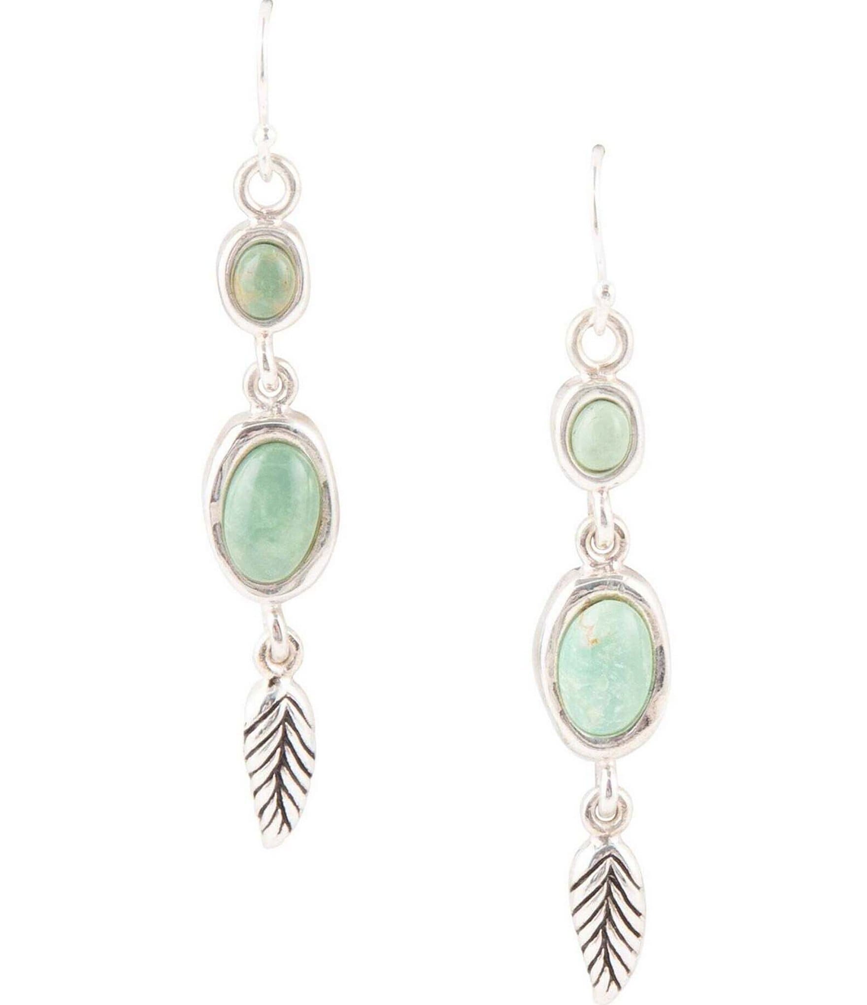 Barse Sterling Silver and Genuine Stone Turquoise Quill Linear Drop Earrings