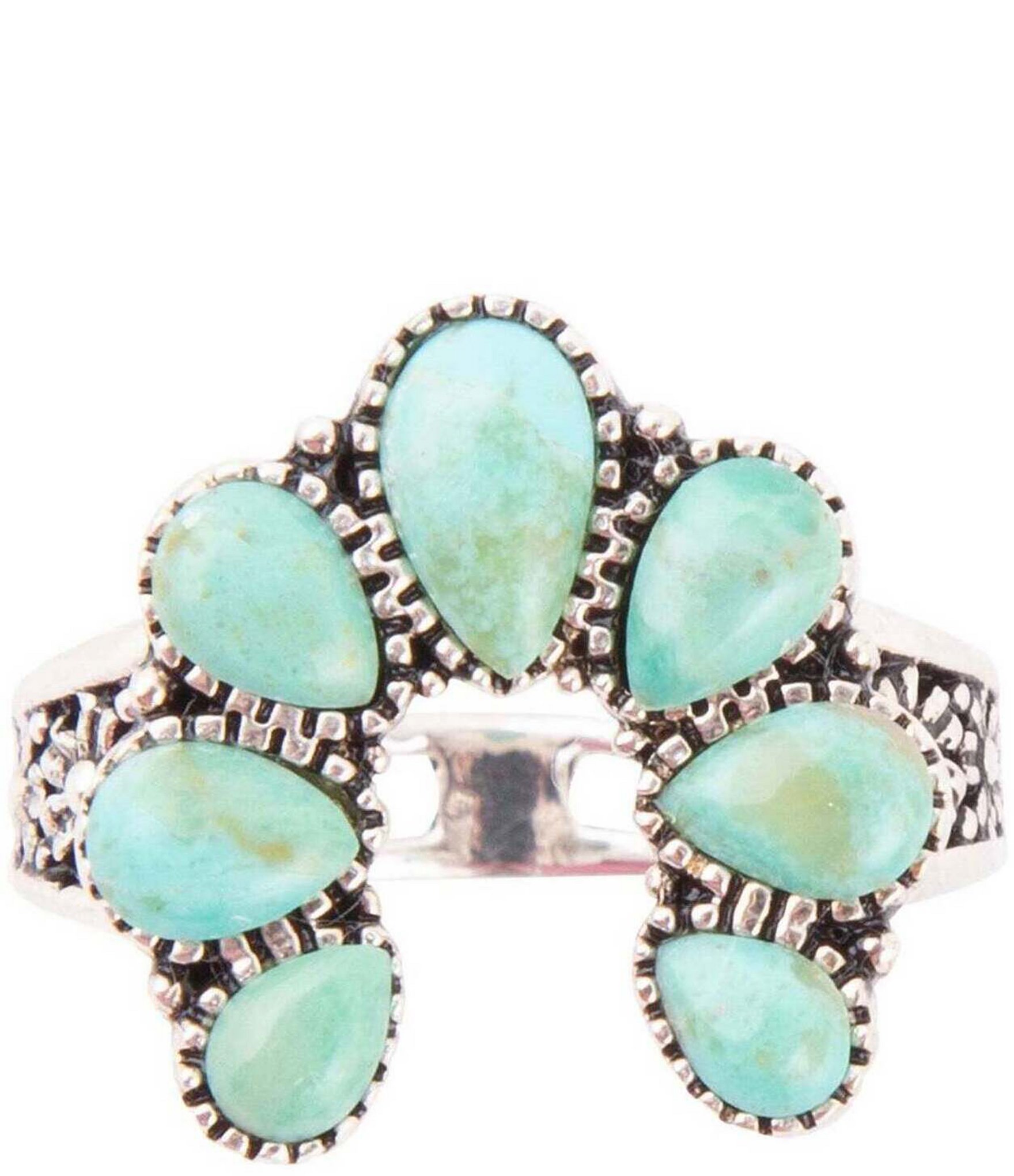 Barse Sterling Silver and Genuine Stone Turquoise Squash Blossom Statement Ring