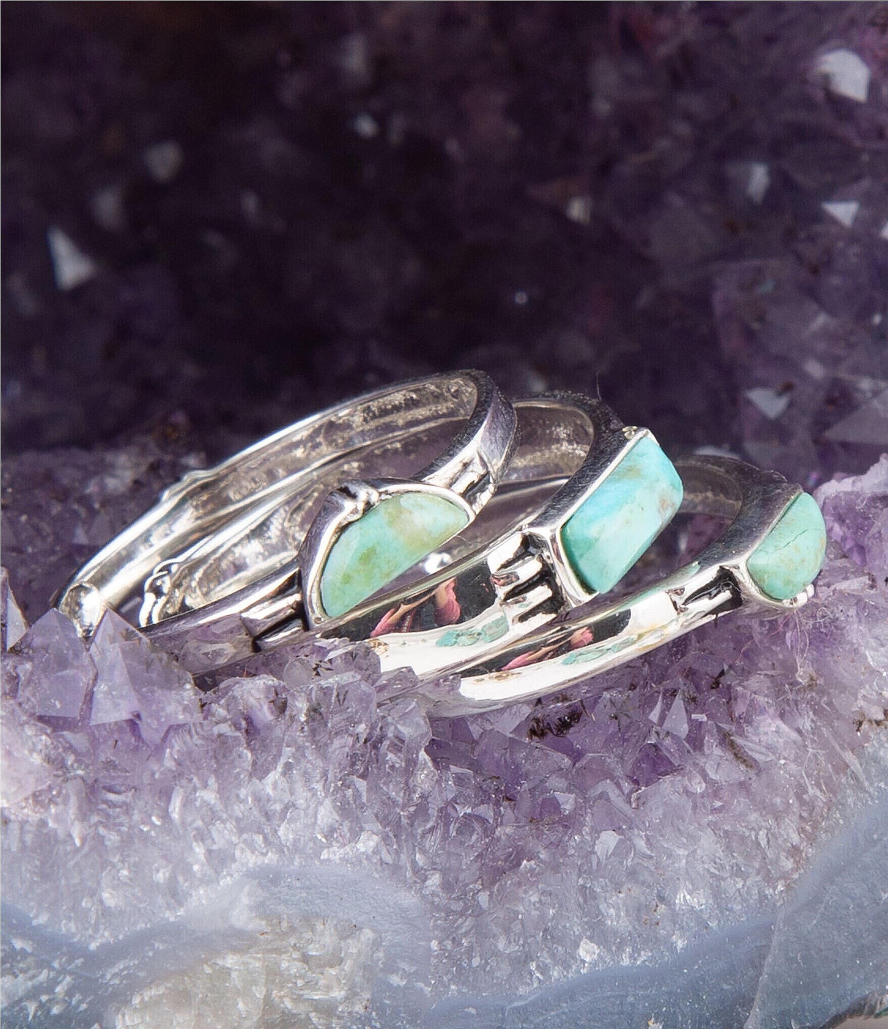 Barse Sterling Silver and Genuine Stone Turquoise Stack Ring