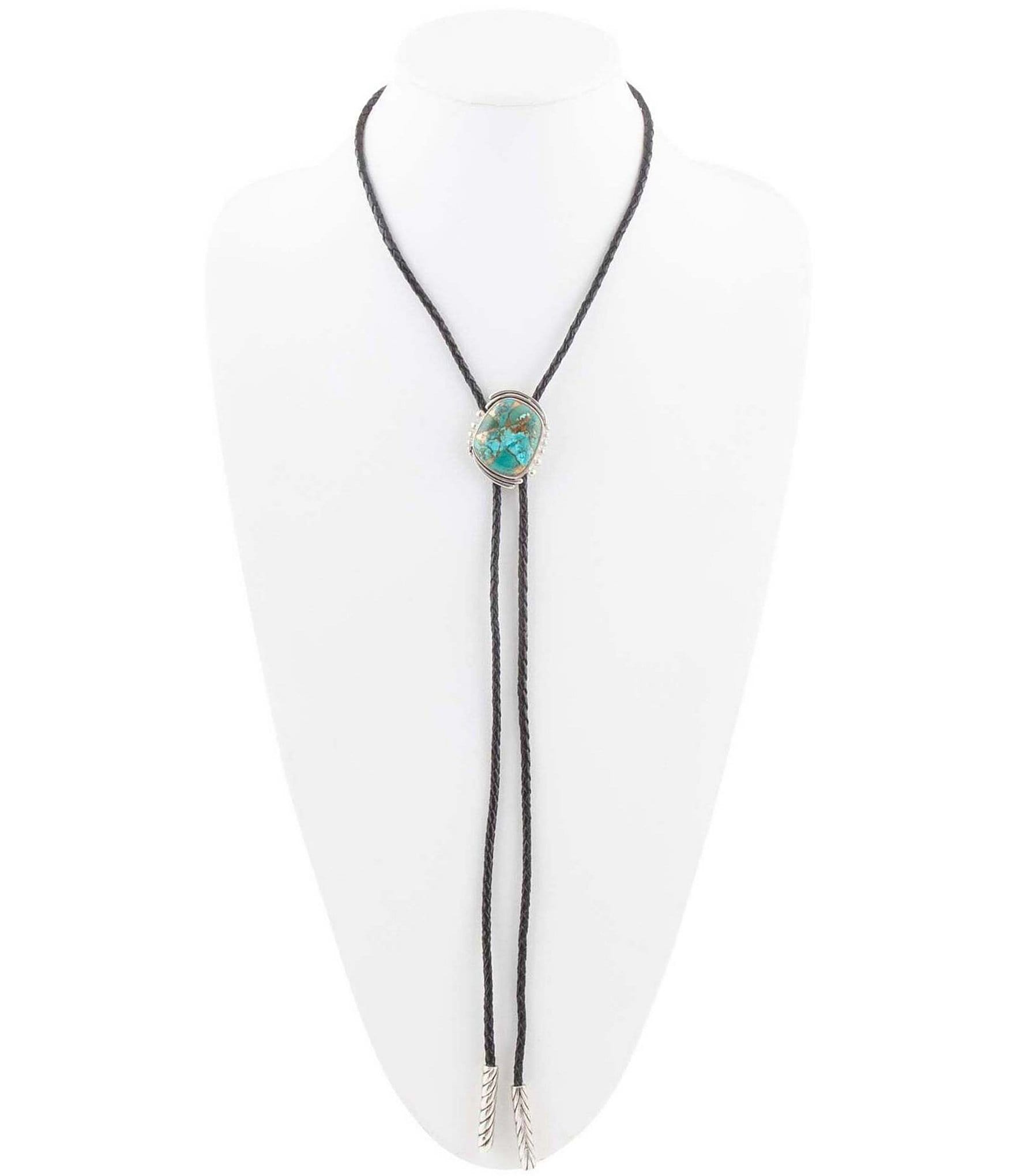 Barse Sterling Silver and Genuine Turquoise Bolo Y Necklace