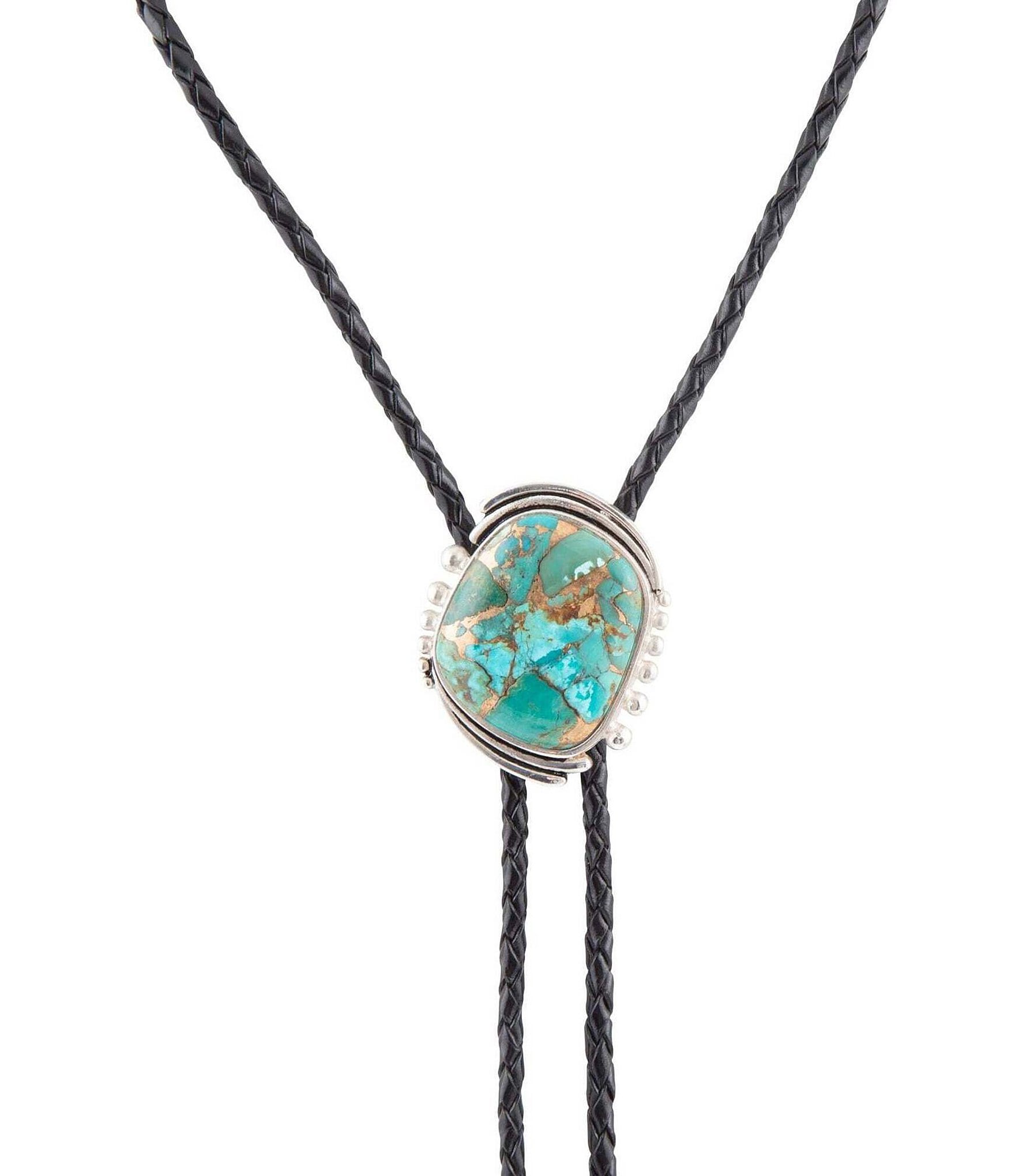 Barse Sterling Silver and Genuine Turquoise Bolo Y Necklace