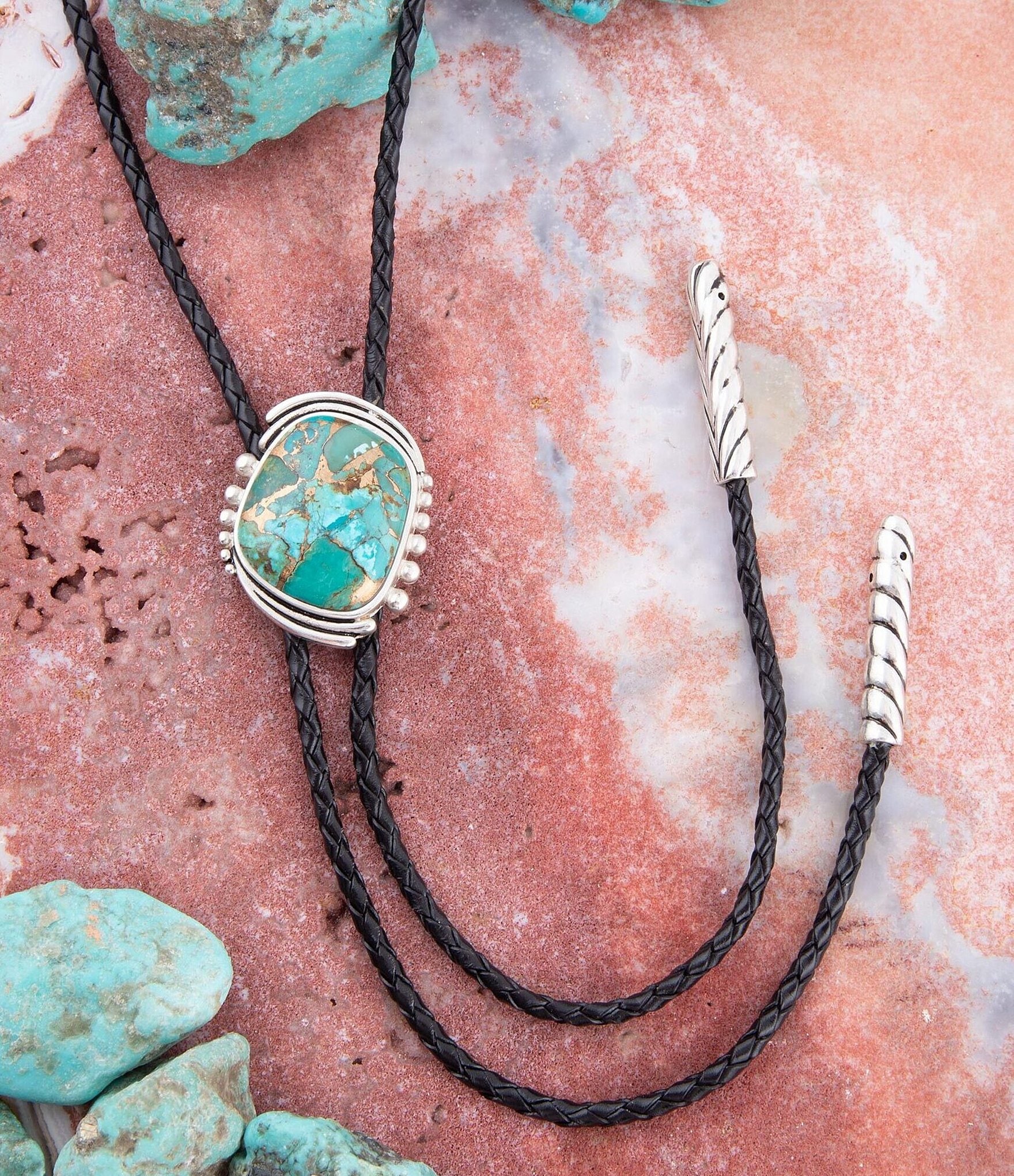 Barse Sterling Silver and Genuine Turquoise Bolo Y Necklace