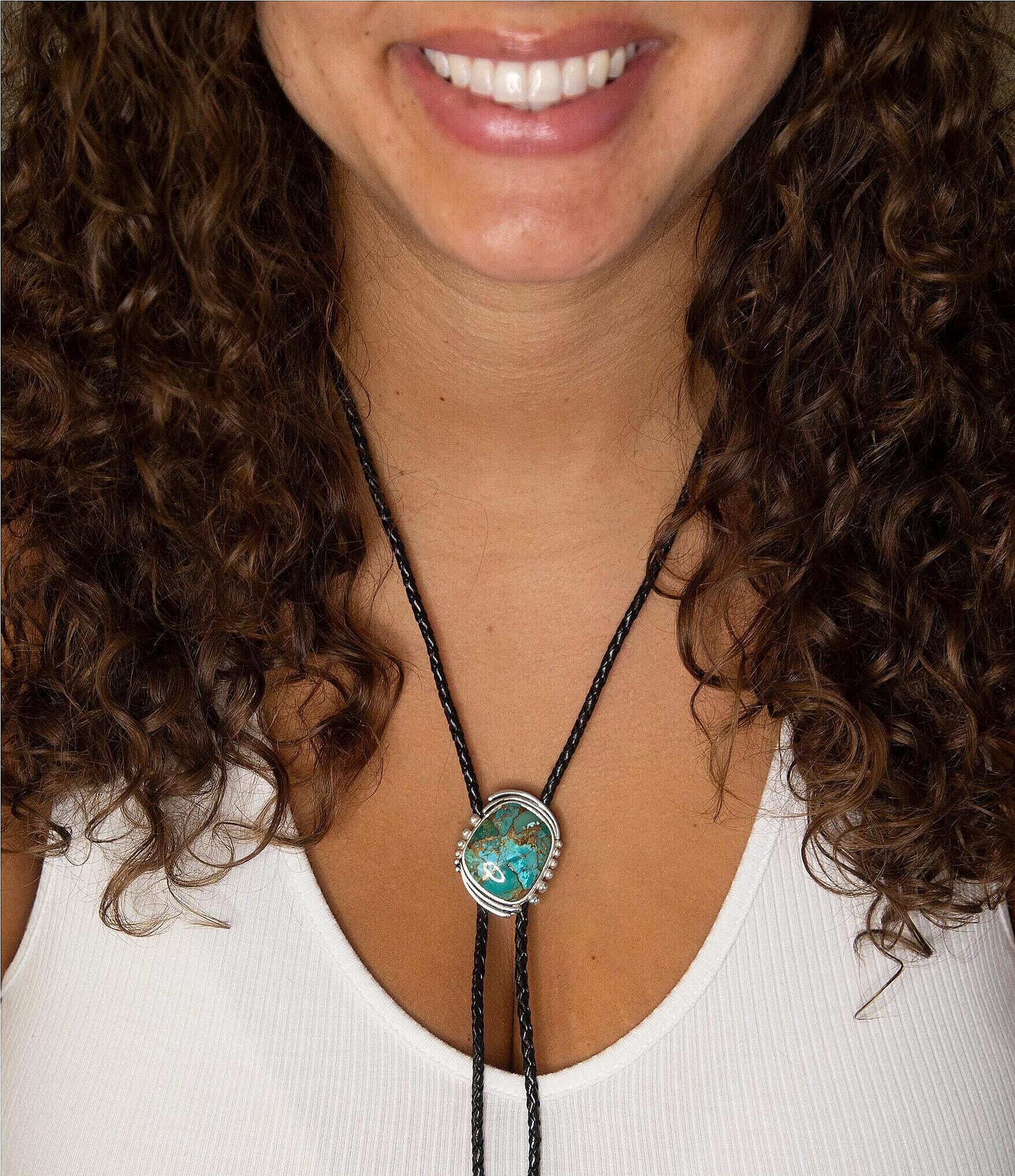 Barse Sterling Silver and Genuine Turquoise Bolo Y Necklace