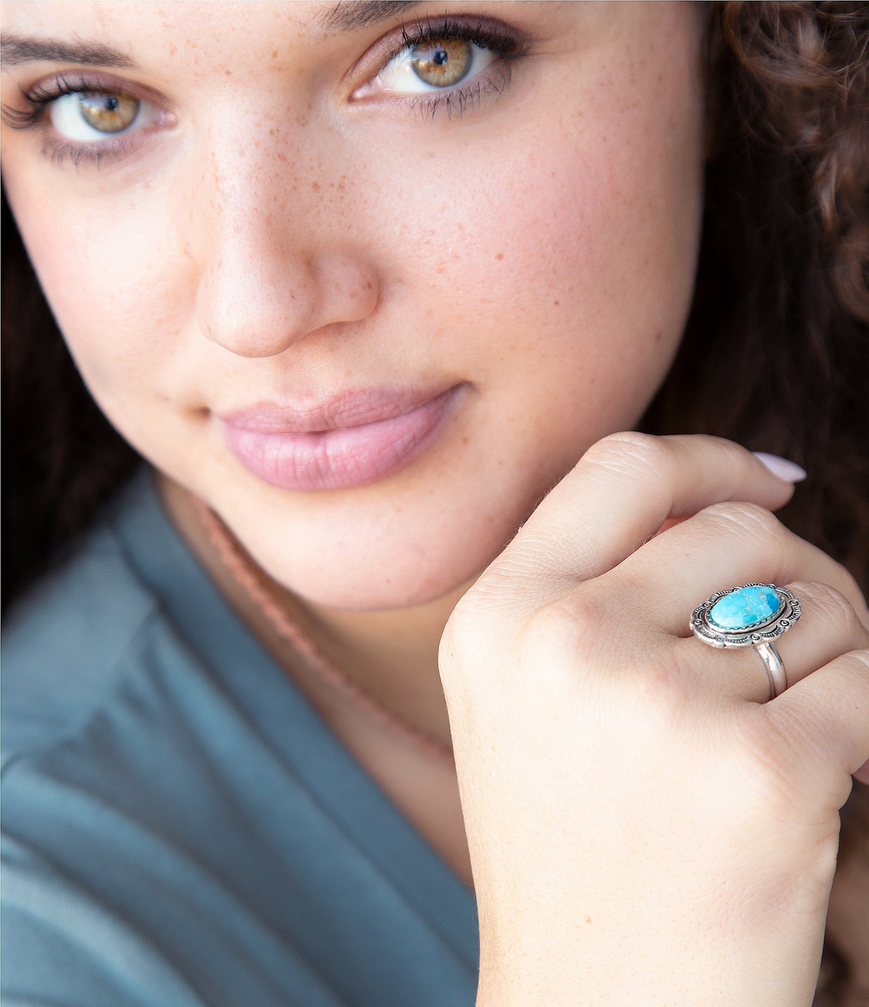 Barse Bronco Blue Turquoise Sterling Silver Concho Ring