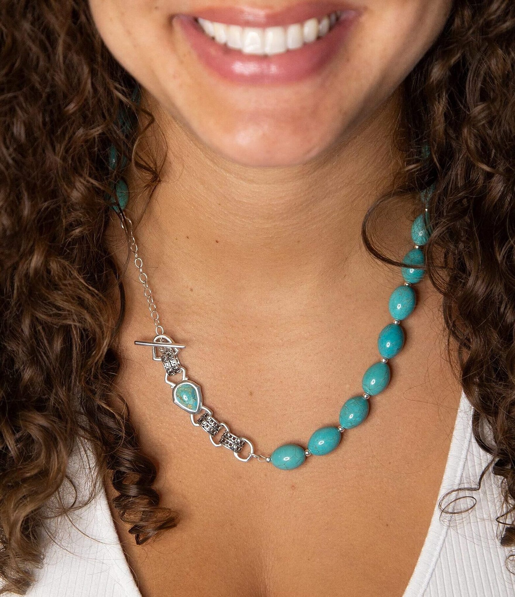 Barse Sterling Silver and Genuine Turquoise Collar Necklace