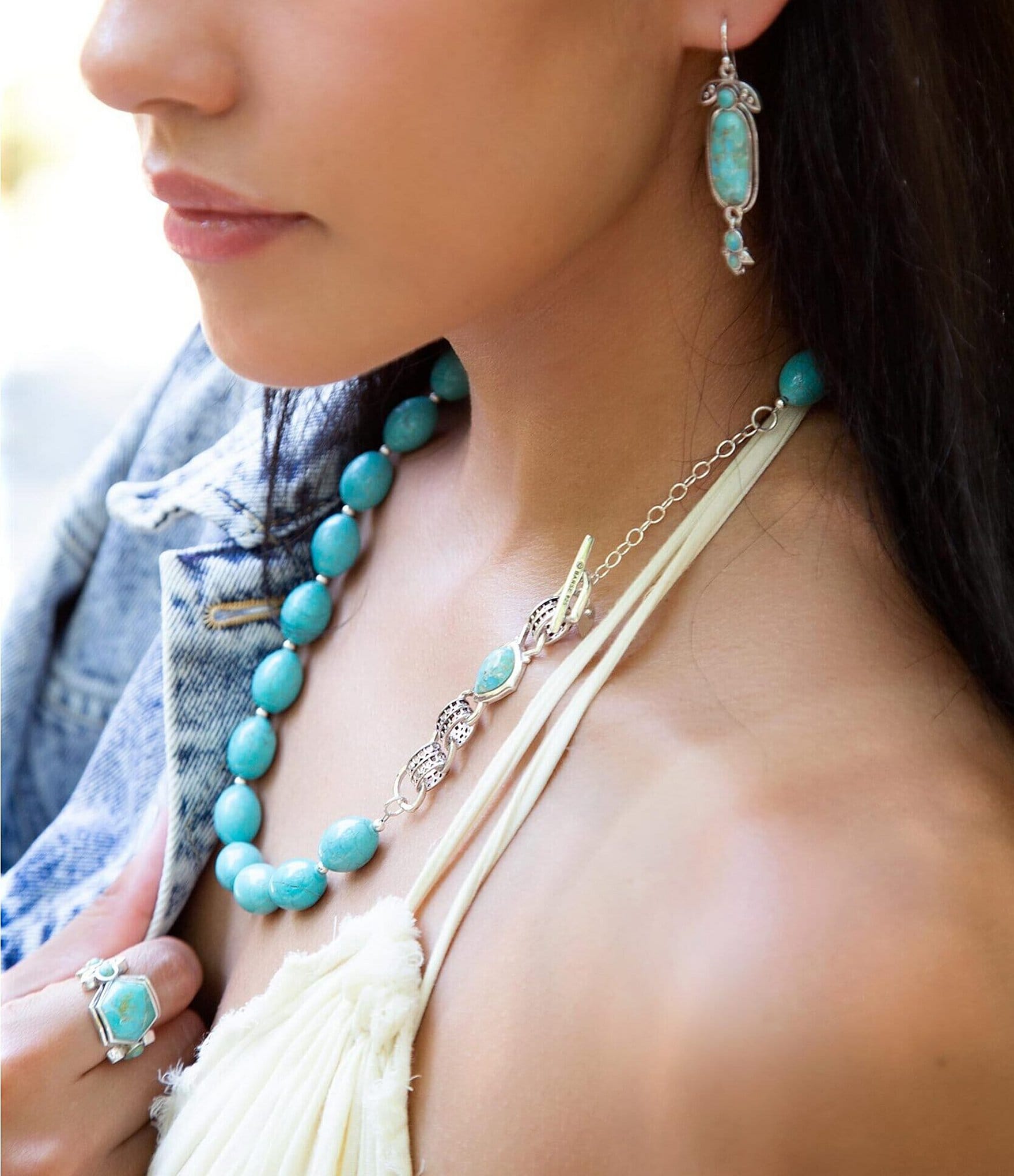 Barse Sterling Silver and Genuine Turquoise Collar Necklace