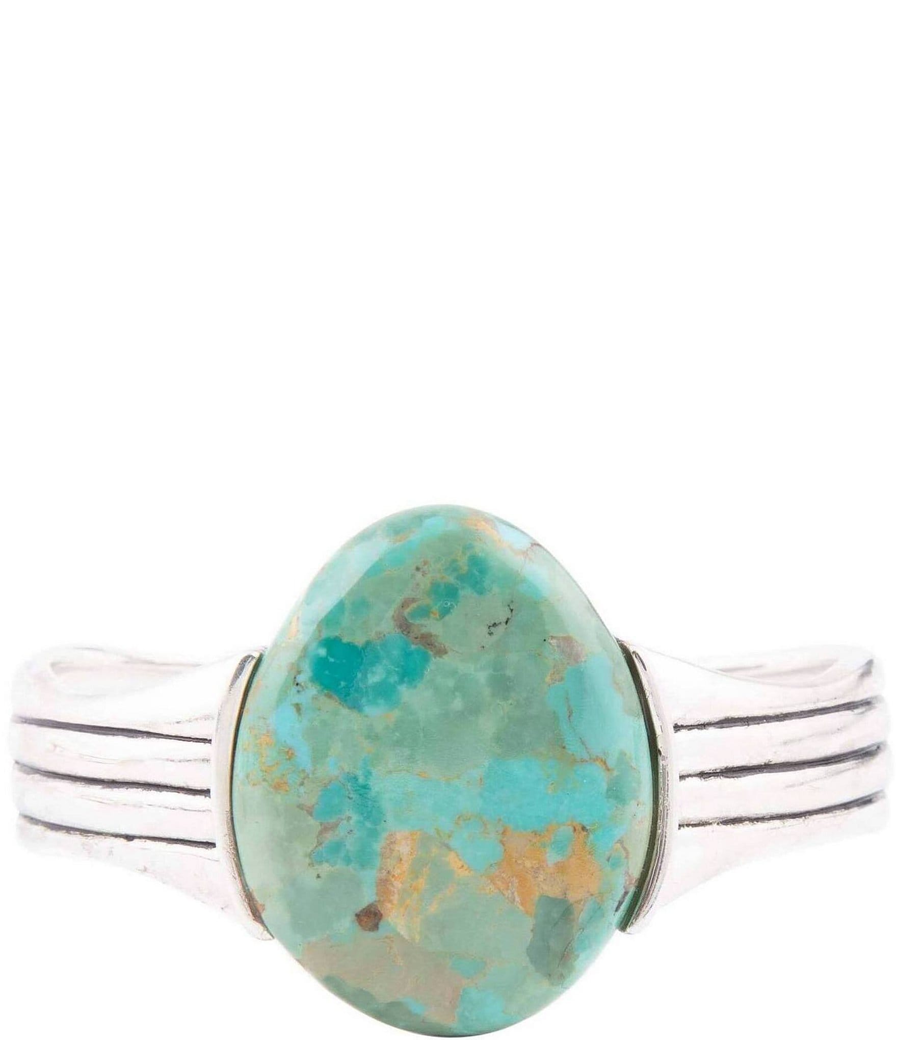 Barse Sterling Silver and Genuine Turquoise Oval Cuff Bracelet