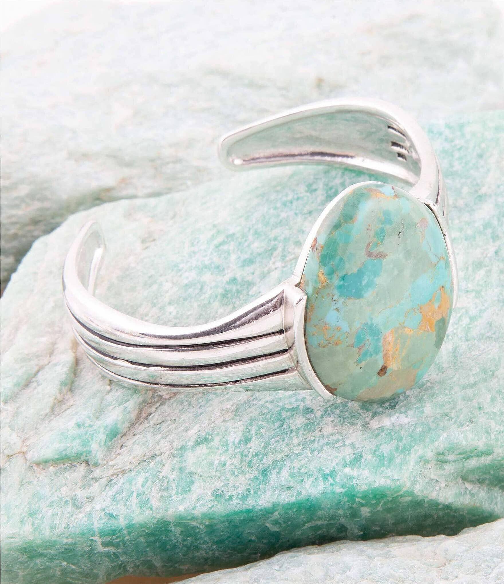 Barse Sterling Silver and Genuine Turquoise Oval Cuff Bracelet