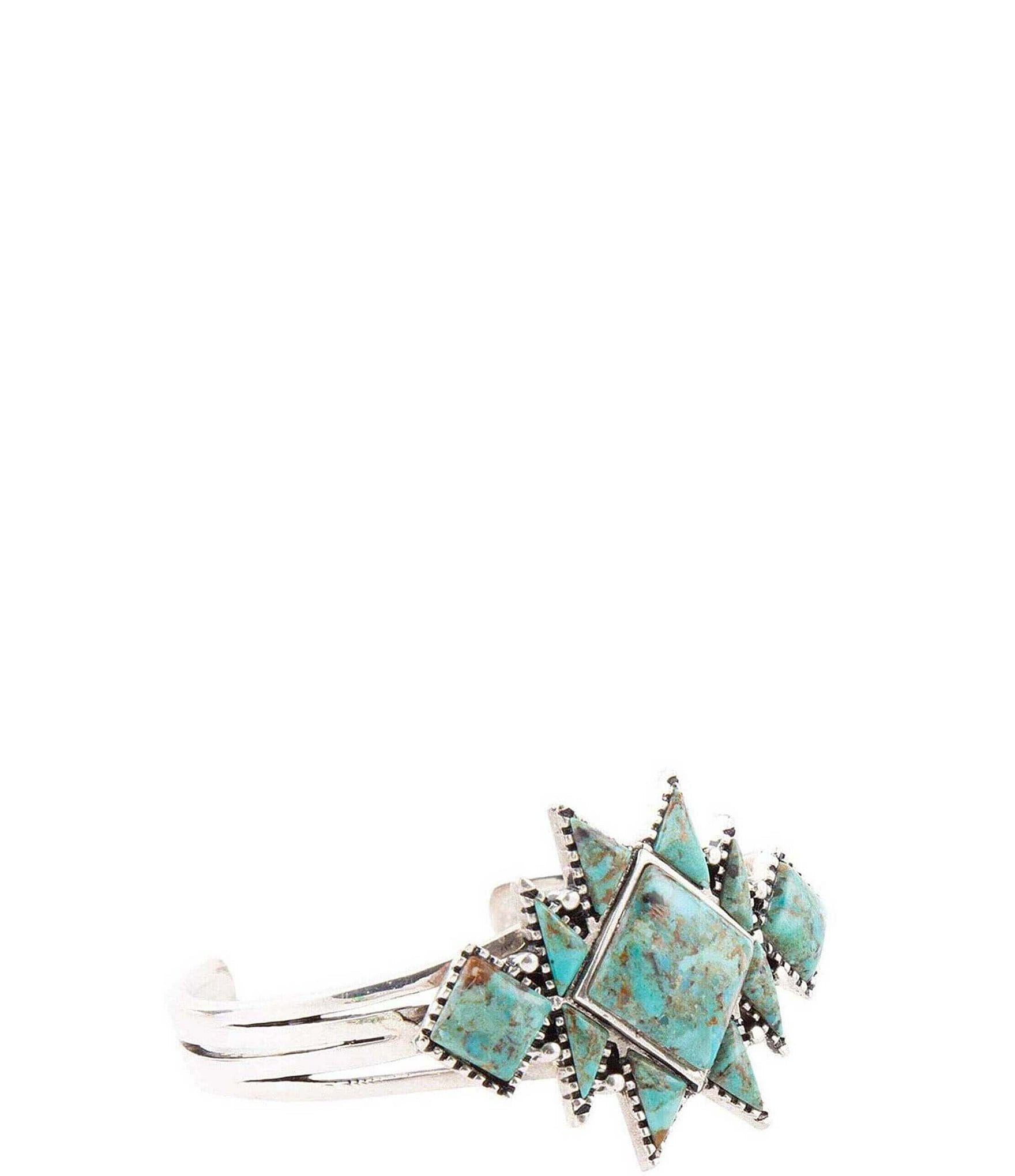 Barse Sterling Silver and Genuine Turquoise Geometric Cuff Bracelet