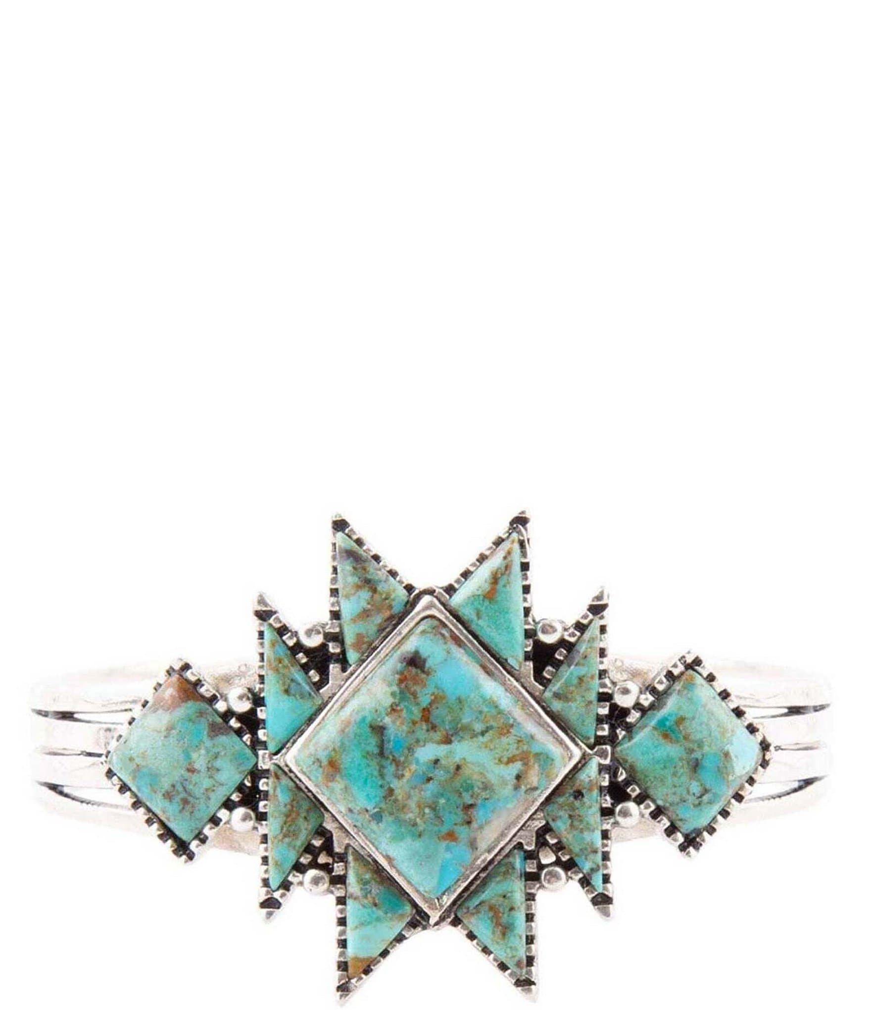 Barse Sterling Silver and Genuine Turquoise Geometric Cuff Bracelet