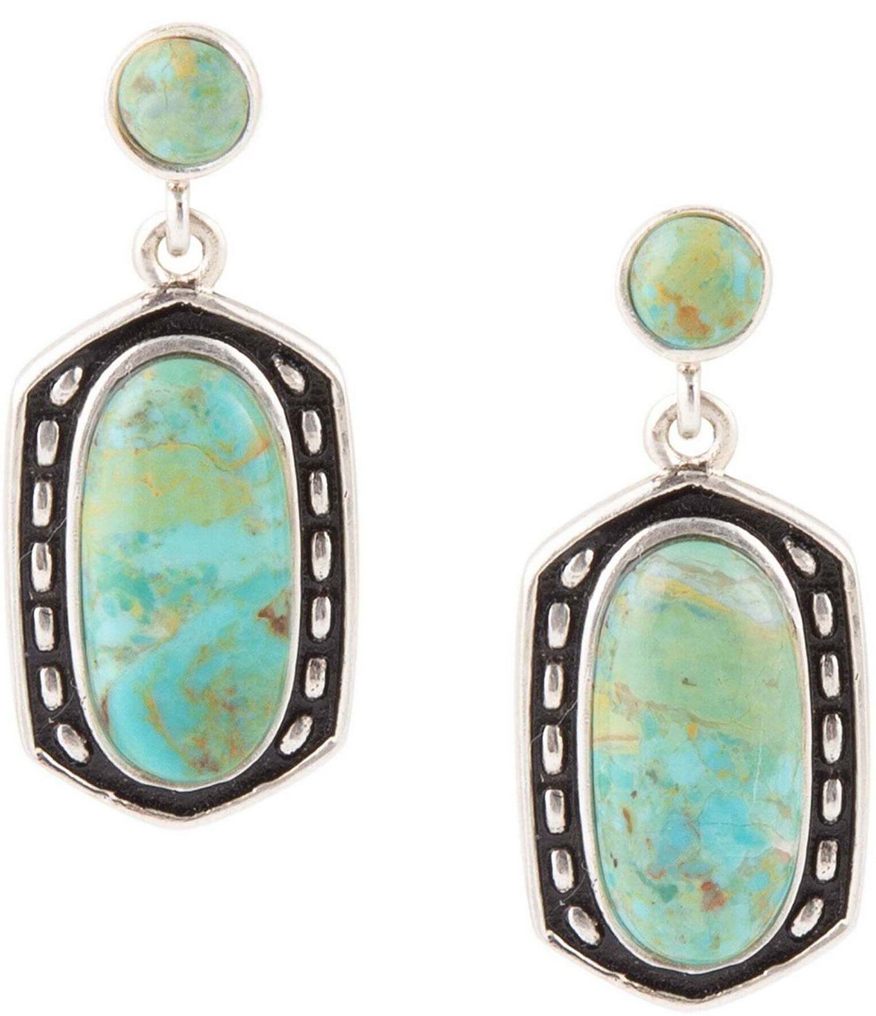 Barse Sterling Silver and Genuine Turquoise Drop Earrings