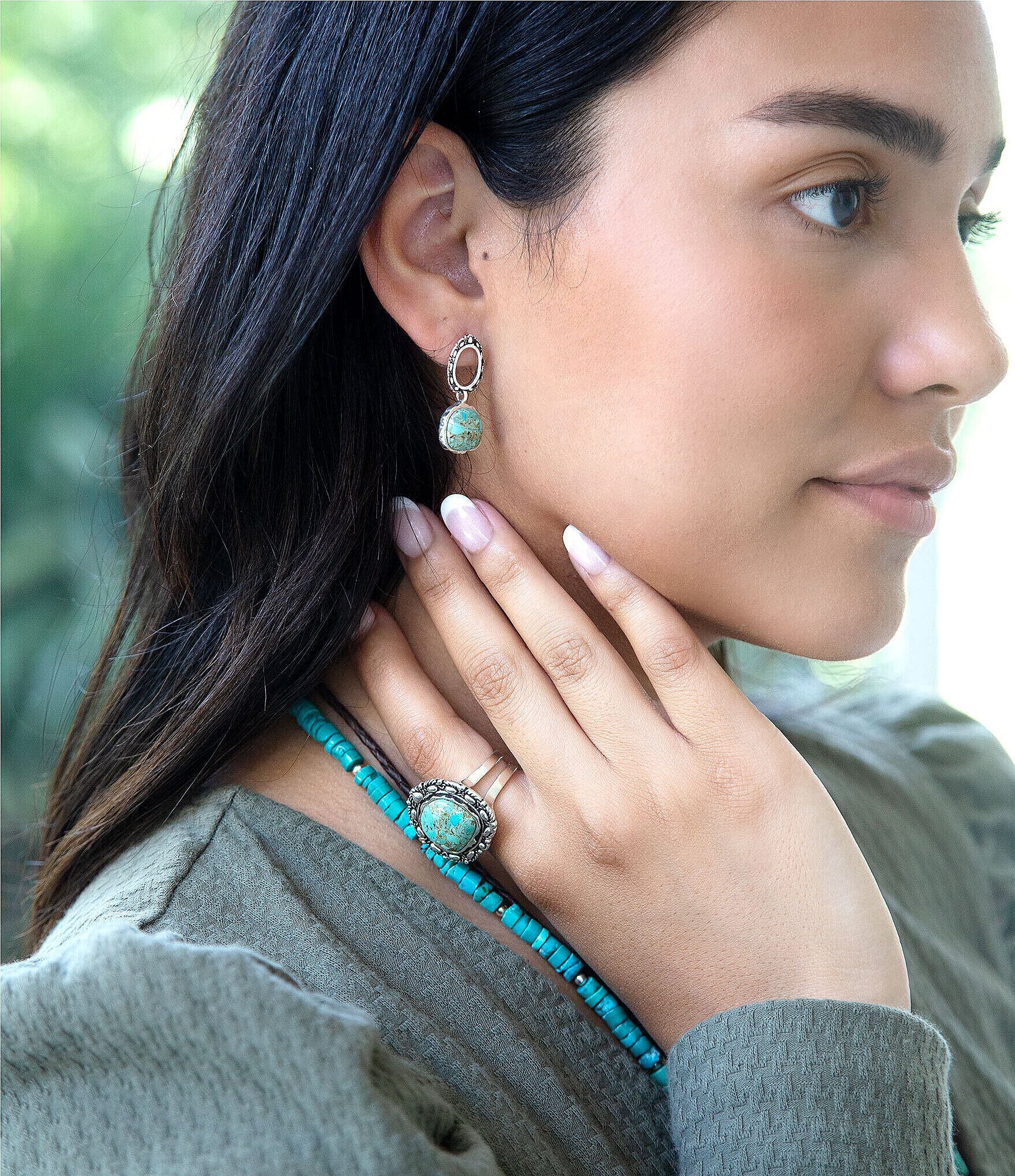 Barse Sterling Silver and Genuine Turquoise Round Drop Earrings