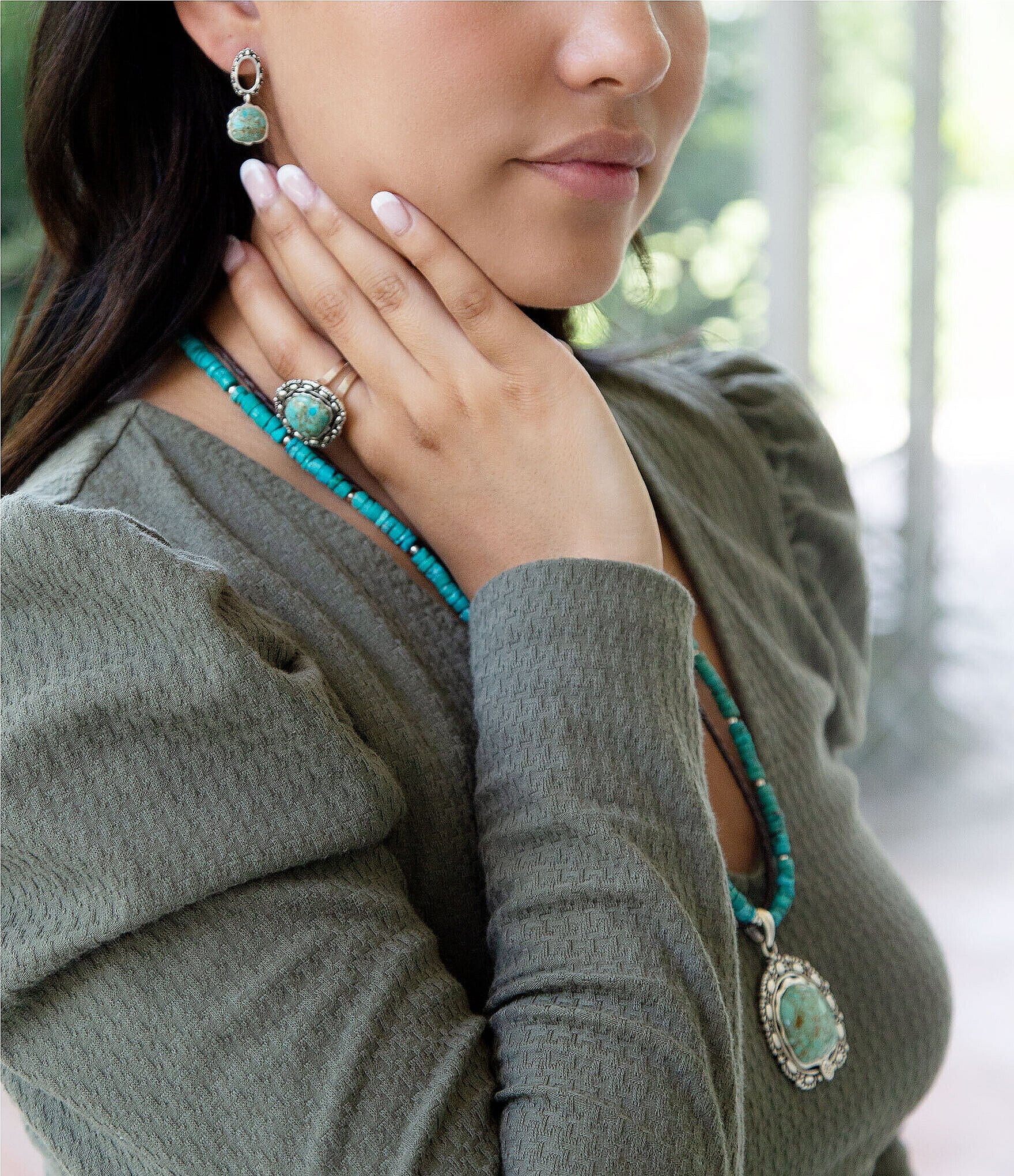 Barse Sterling Silver and Genuine Turquoise Round Drop Earrings