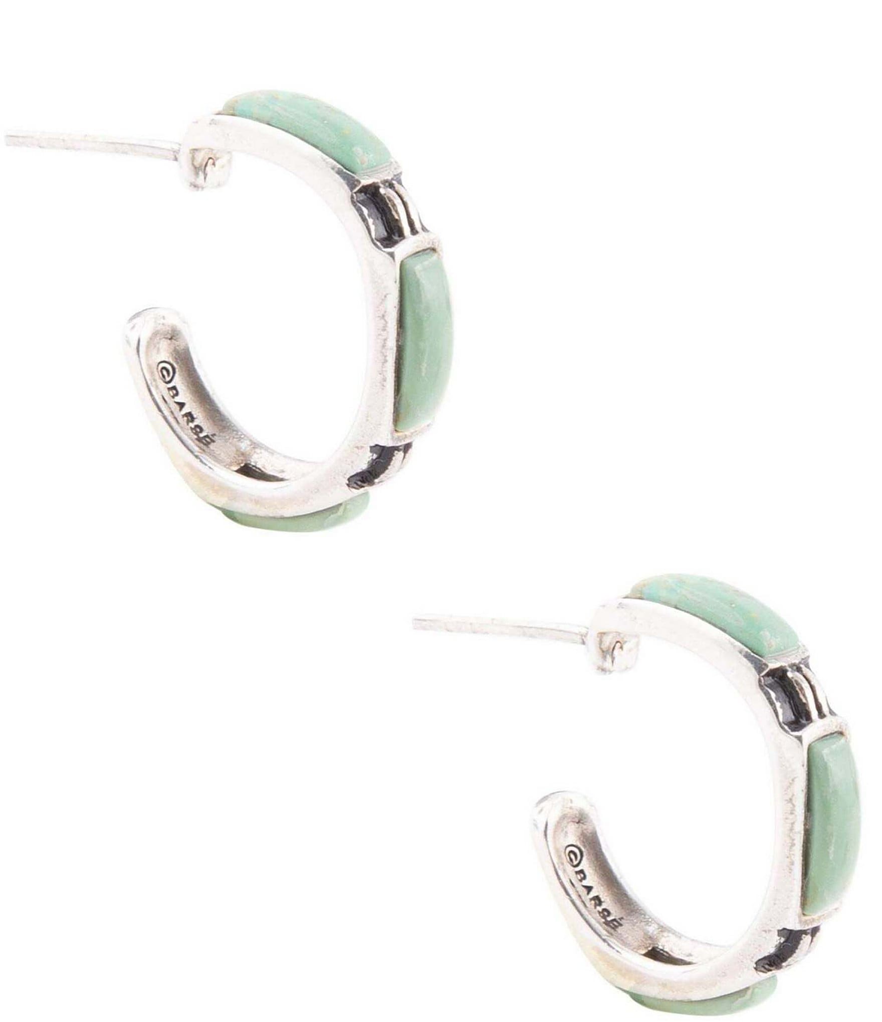 Barse Sterling Silver and Genuine Turquoise Hoop Earrings