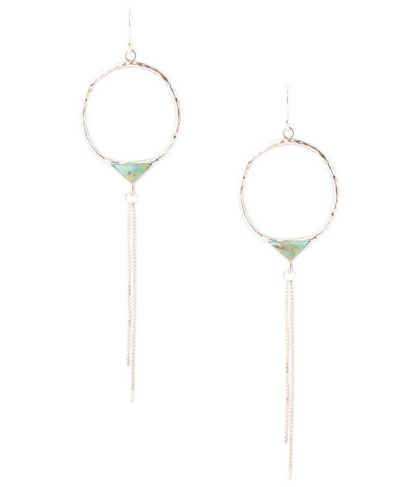 Barse Sterling Silver and Genuine Turquoise Linear Earrings