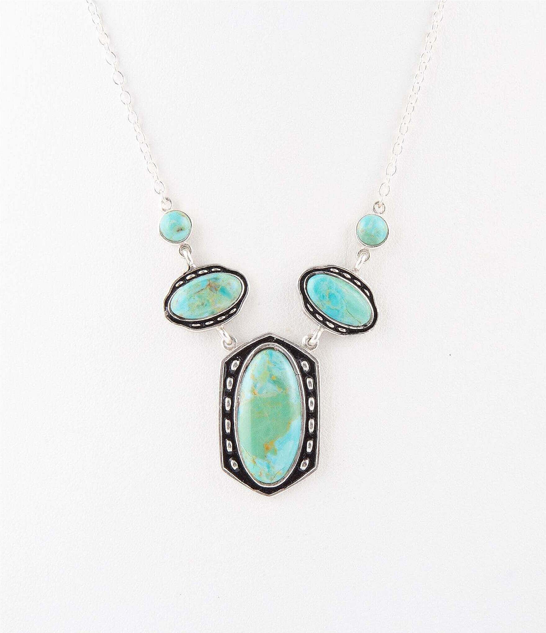 Barse Sterling Silver and Genuine Turquoise Short Pendant Necklace