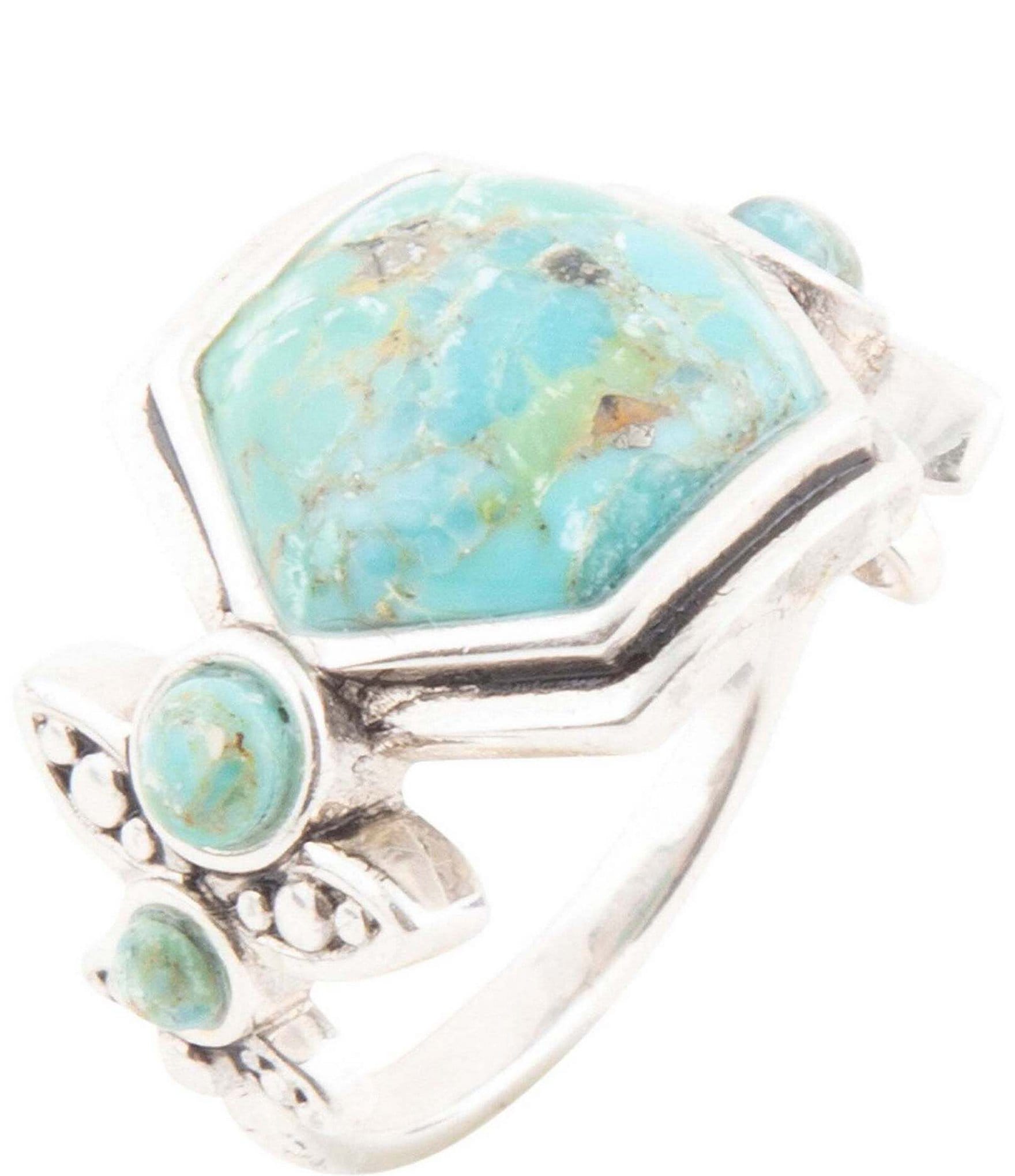 Barse Sterling Silver and Genuine Turquoise Southwest Floral Band Ring