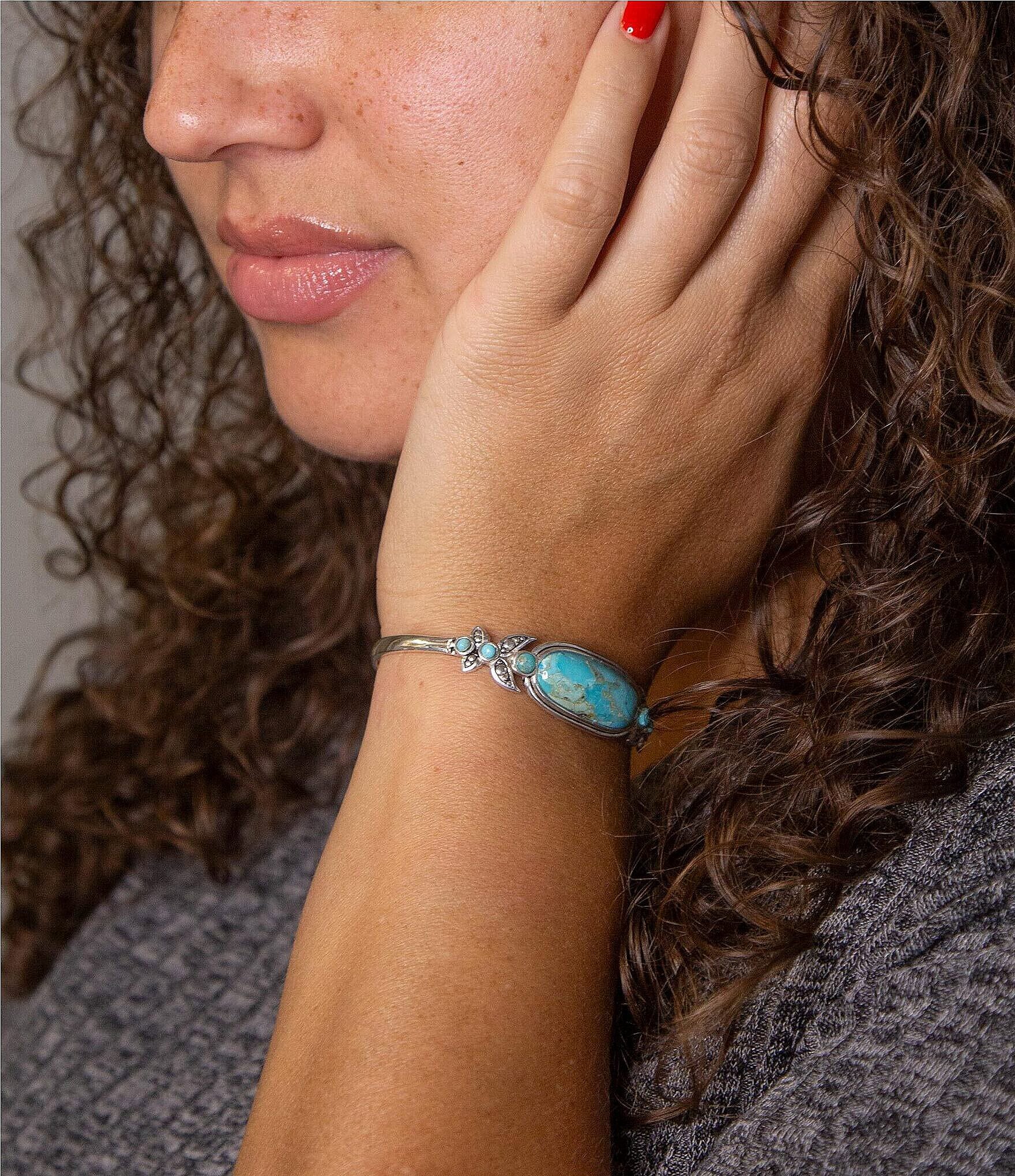 Barse Sterling Silver and Genuine Turquoise Southwest Floral Cuff Bracelet